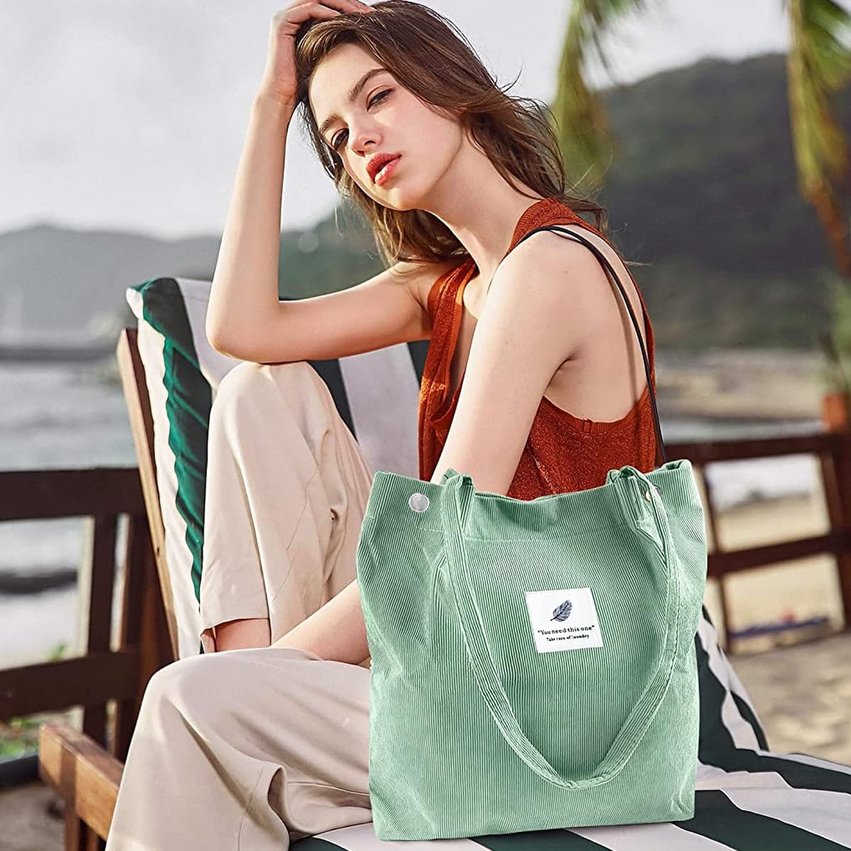 PALAY® Women's Corduroy Tote Bag - Large Capacity Shoulder Bag with Inner Pocket for School, Work, Shopping & Travel | Durable Casual Handbag for Daily Use, Grocery Trips & Office Commute