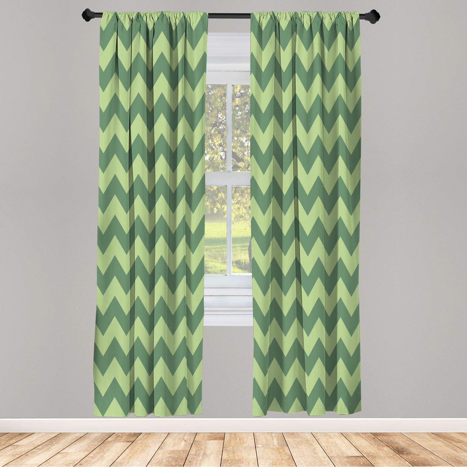 Ambesonne Chevron Window Curtains - Abstract Geometric Zigzag Stripes Pattern, Lightweight Decorative 2-Panel Set with Rod Pocket, 28