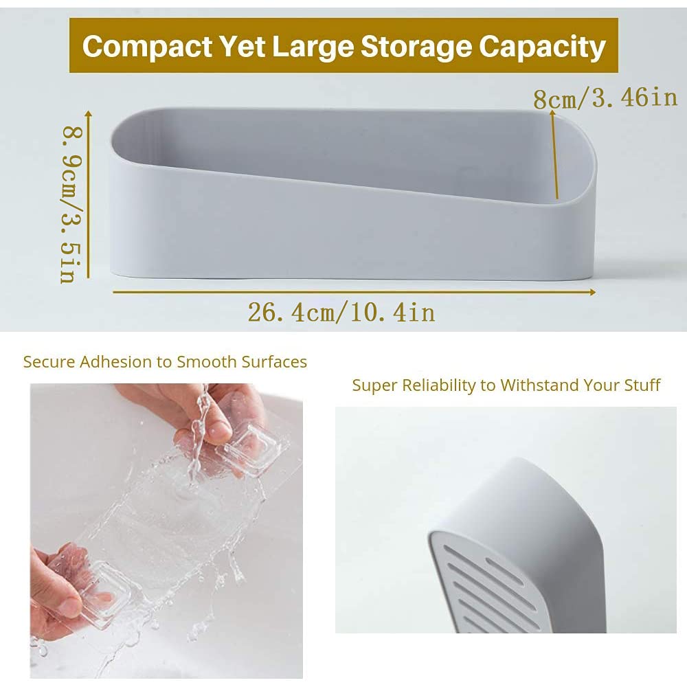 SUNFICON Adhesive Shower Caddy - No Drill Bathroom Shelf Organizer, Wall Mounted Storage Rack for Shampoo, Soap & Bath Essentials - Includes 2 Clear Adhesives - Perfect for Shower, Bathroom & Kitchen (Gray)