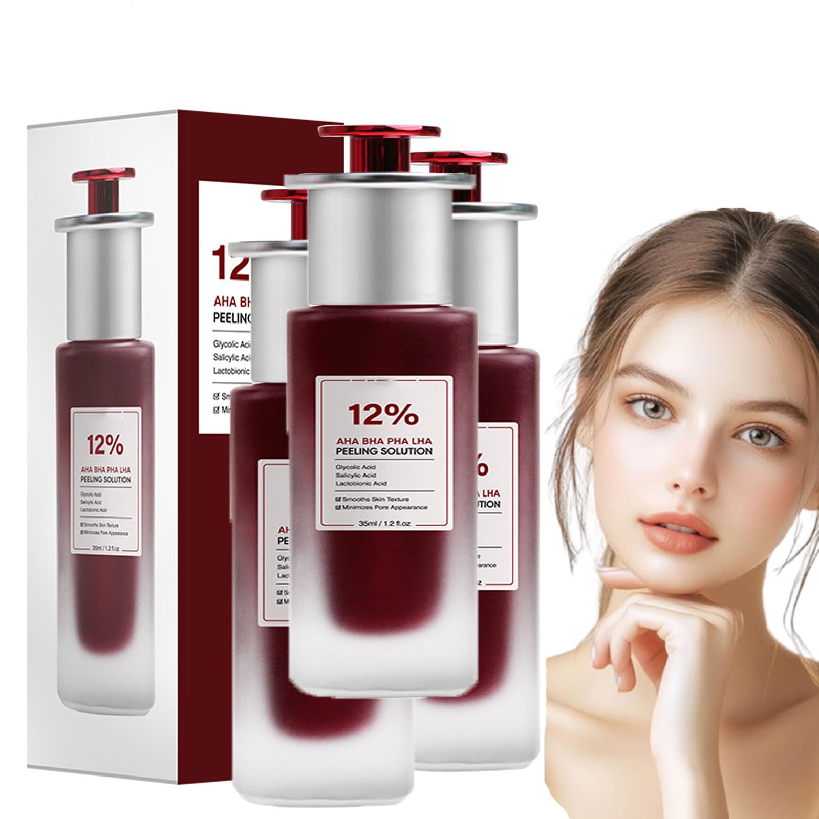 12% AHA BHA PHA LHA Peeling Solution Serum 30ml - Skin Brightening, Exfoliating, Pore Minimizing Treatment for Dark Spots & Blackheads (3 Pack) | Perfect for Nighttime Skincare Routine & Acne-Prone Skin