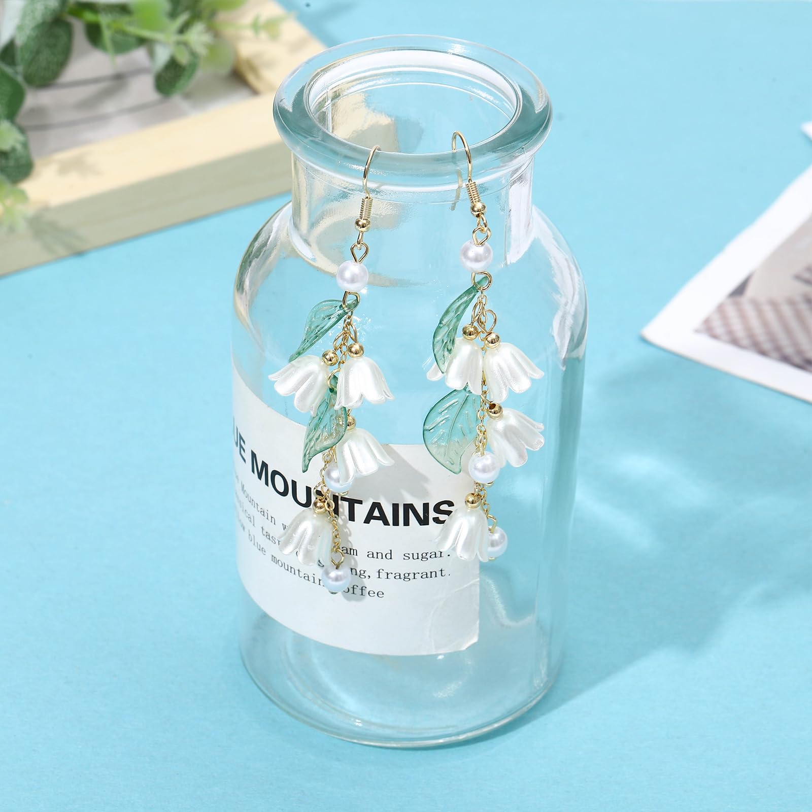 NEWITIN 3 Pairs Long Floral Dangle Earrings for Women - Hypoallergenic Leaf & Tassel Statement Jewelry - Pink Flower Earrings for Party, Wedding & Everyday Wear
