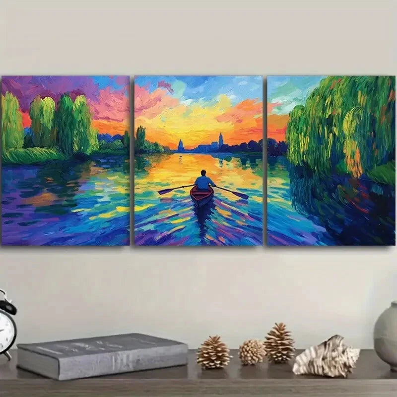 3-Piece Abandoned Lake Metal Wall Art - Classic Modern Ready-to-Hang Prints for Living Room, Bedroom & Office Decor
