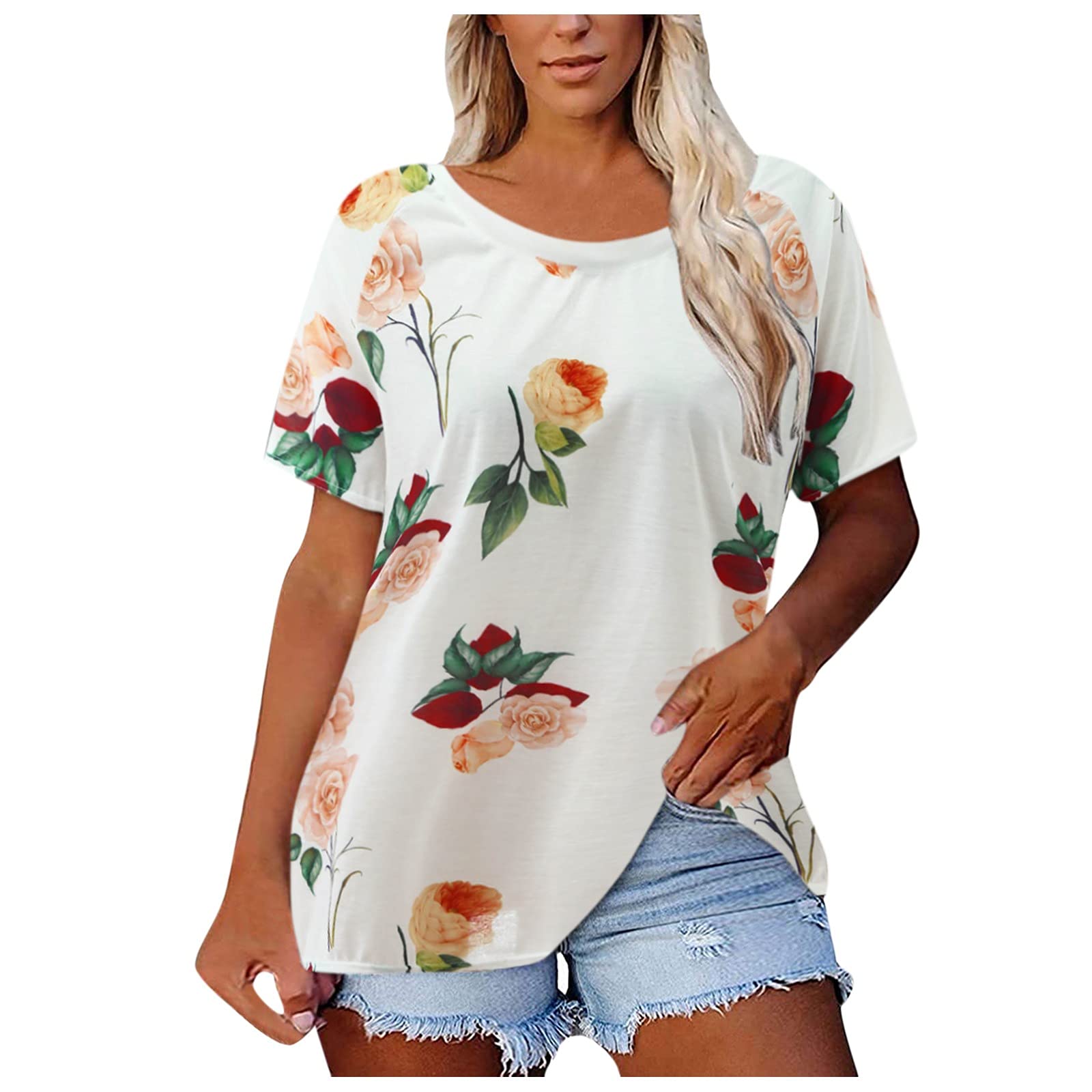 Women's Floral Short Sleeve T-Shirt - Casual Crew Neck Blouse Top for Summer, Outing & Daily Wear | Comfortable & Stylish Women's Fashion Tee