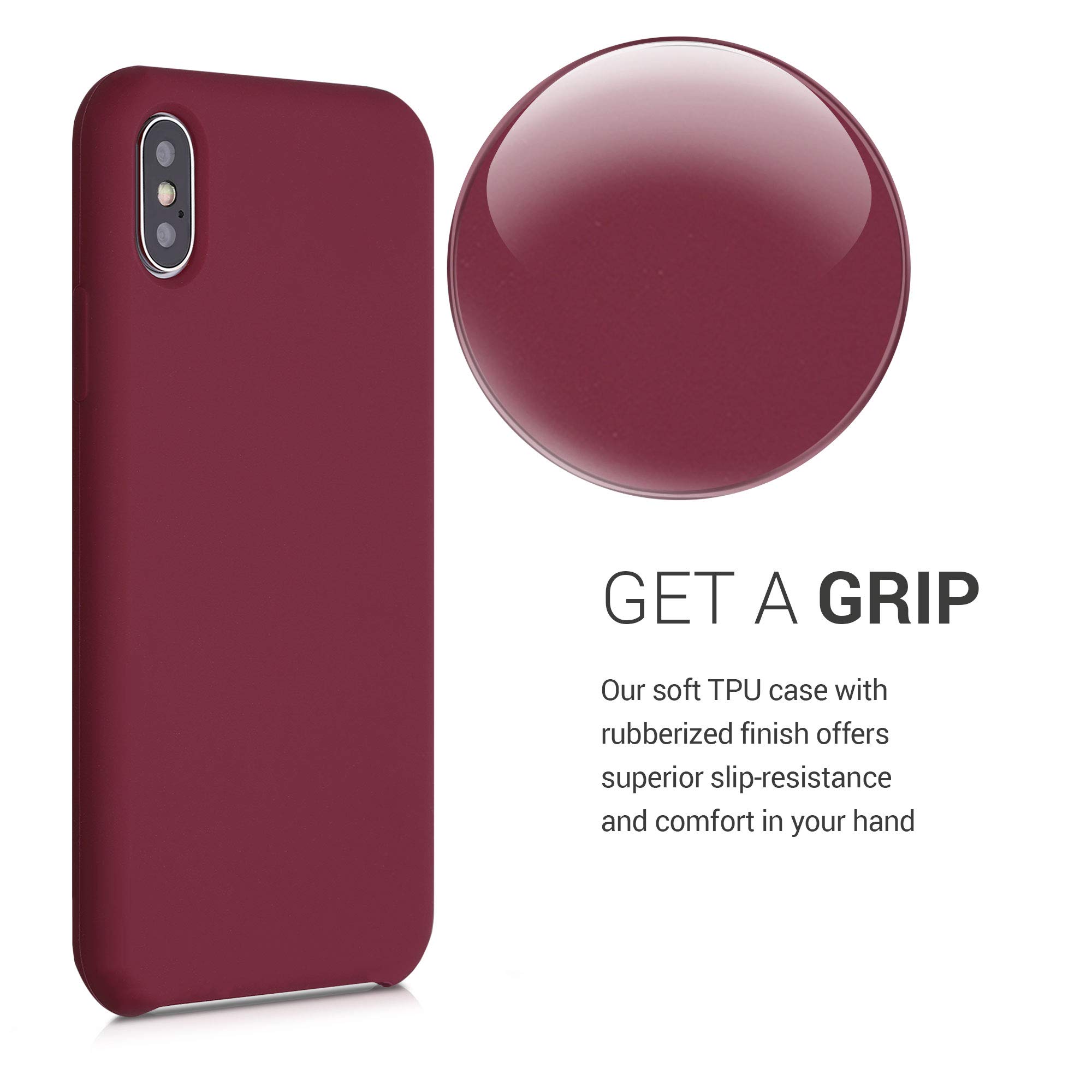 kwmobile Shockproof TPU Silicone Case for Apple iPhone X - Soft Matte Finish, Rhubarb Red - Perfect for Daily Use, Work & Travel Protection