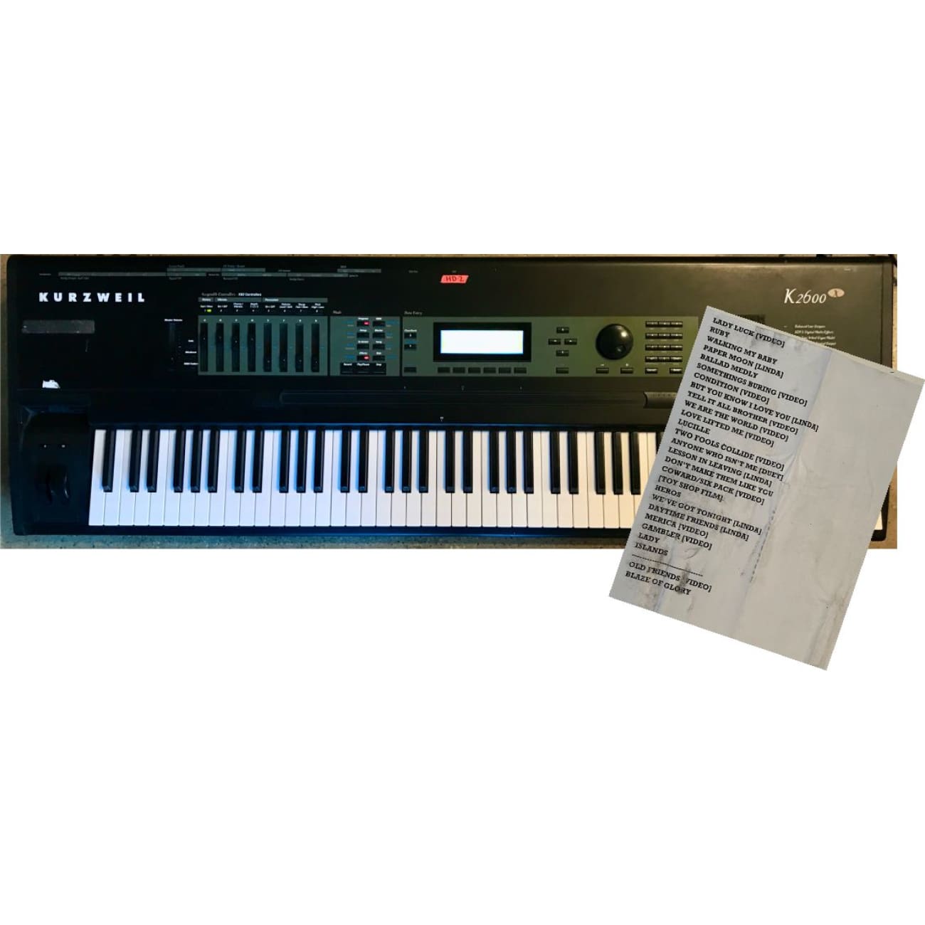 Kenny Rogers Owned & Stage Played Kurzweil K2600X Professional Keyboard - Vintage Collector's Item with Original Setlist - Perfect for Musicians, Collectors & Stage Performances