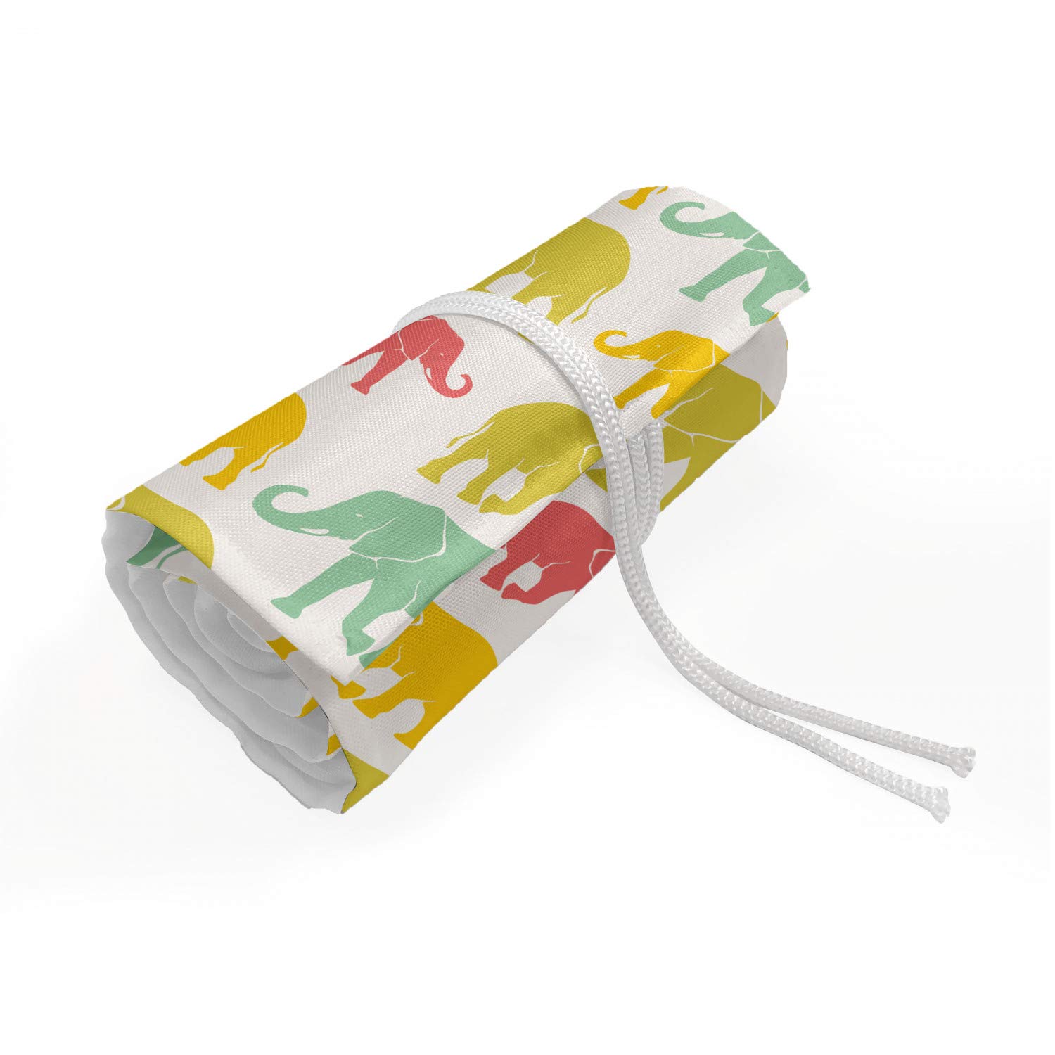 Ambesonne Elephant Pencil Case Wrap Roll Holder - 36 Loop Canvas Pencil Organizer for Artists & Students, Durable Portable Wild Jungle Animal Design, Multicolor - Perfect for School, Office & Travel Art Supplies Storage