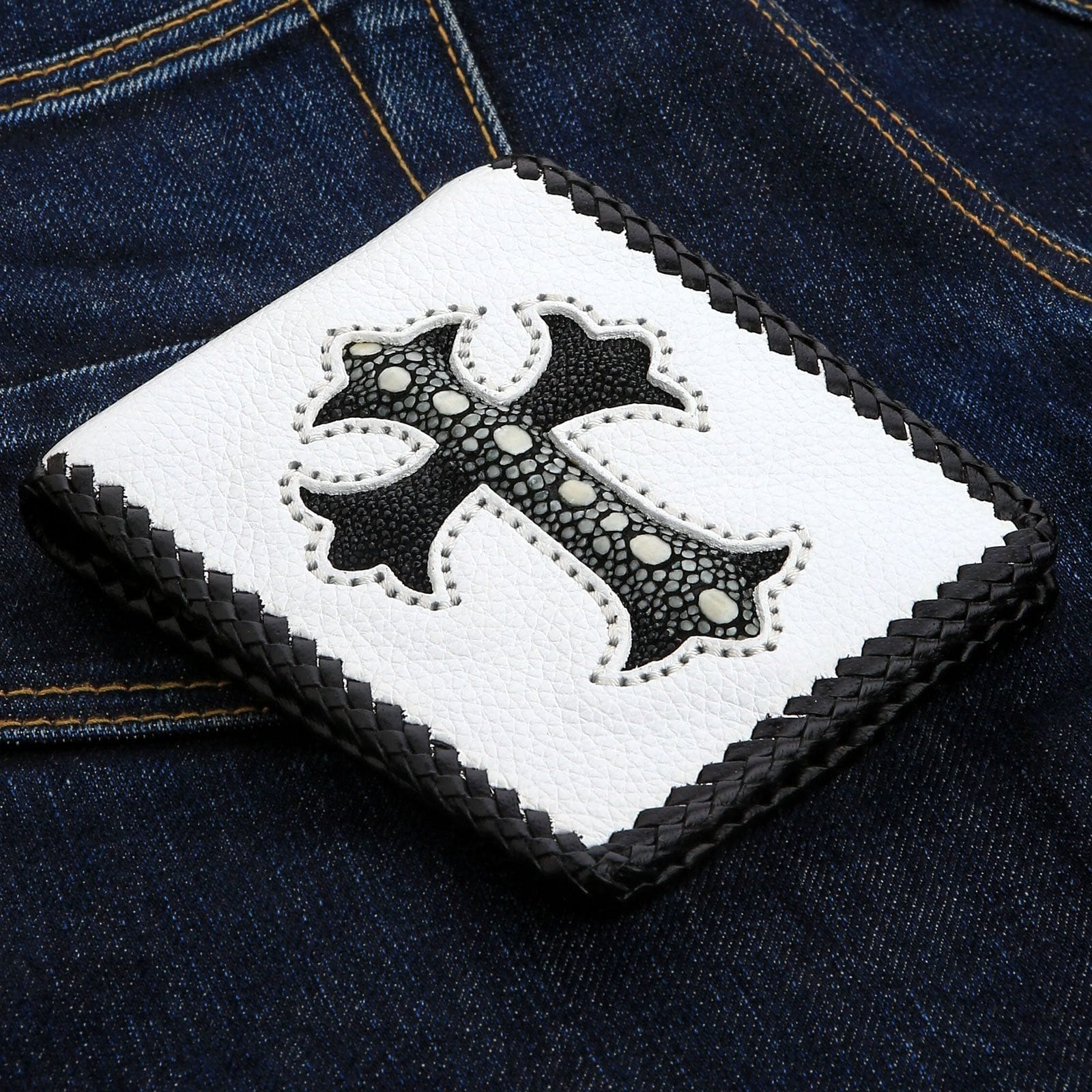 Gothic Style Genuine Leather Biker Wallet for Men - Handcrafted Inlaid Design - Perfect for Motorcycle Riders & Everyday Use
