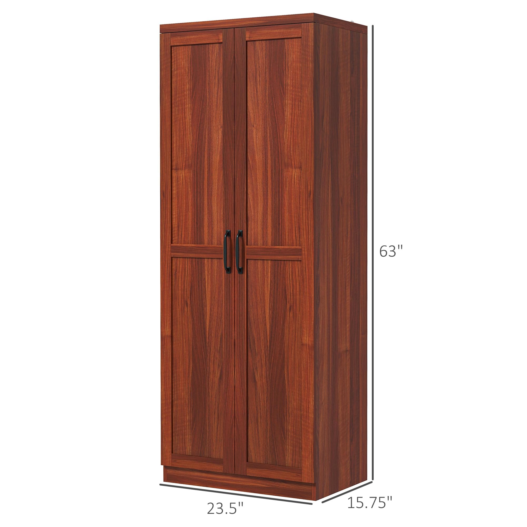 HOMCOM 63 Inch 2-Door Kitchen Pantry Cabinet - Freestanding Storage Organizer with 5-Tier Shelves & 2 Adjustable Shelves for Dining Room, Living Room, Bedroom - Tan Wood Finish for Home Organization & Decor