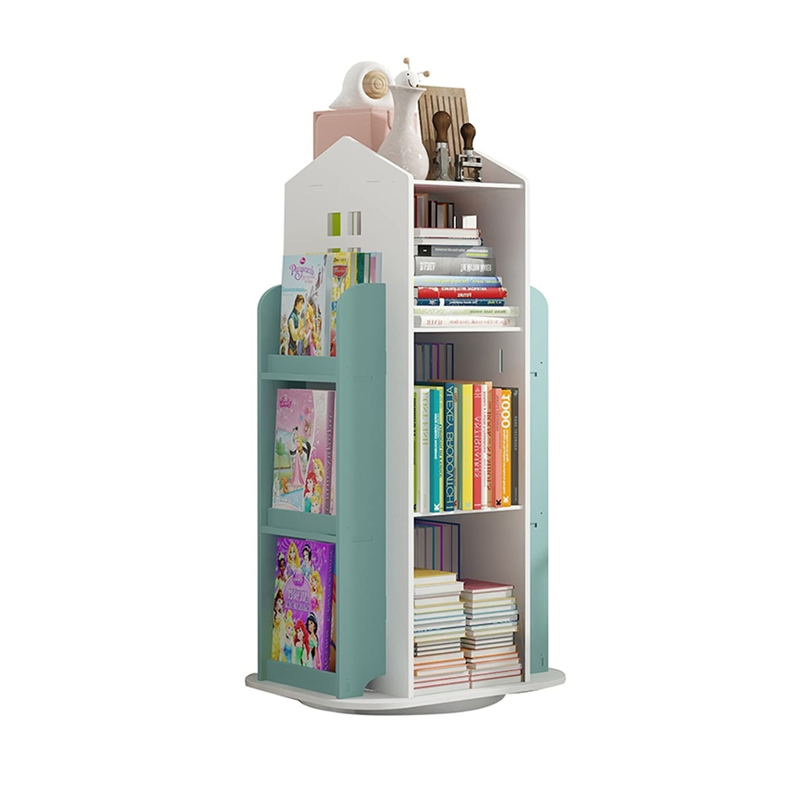 360° Rotating CD DVD Rack & Children's Bookshelf Organizer - Floor Standing Magazine, Picture Book, Newspaper Storage Shelf for Home, Study, Dorm Room (Blue) | Perfect for Kids' Room Organization & Living Room Storage