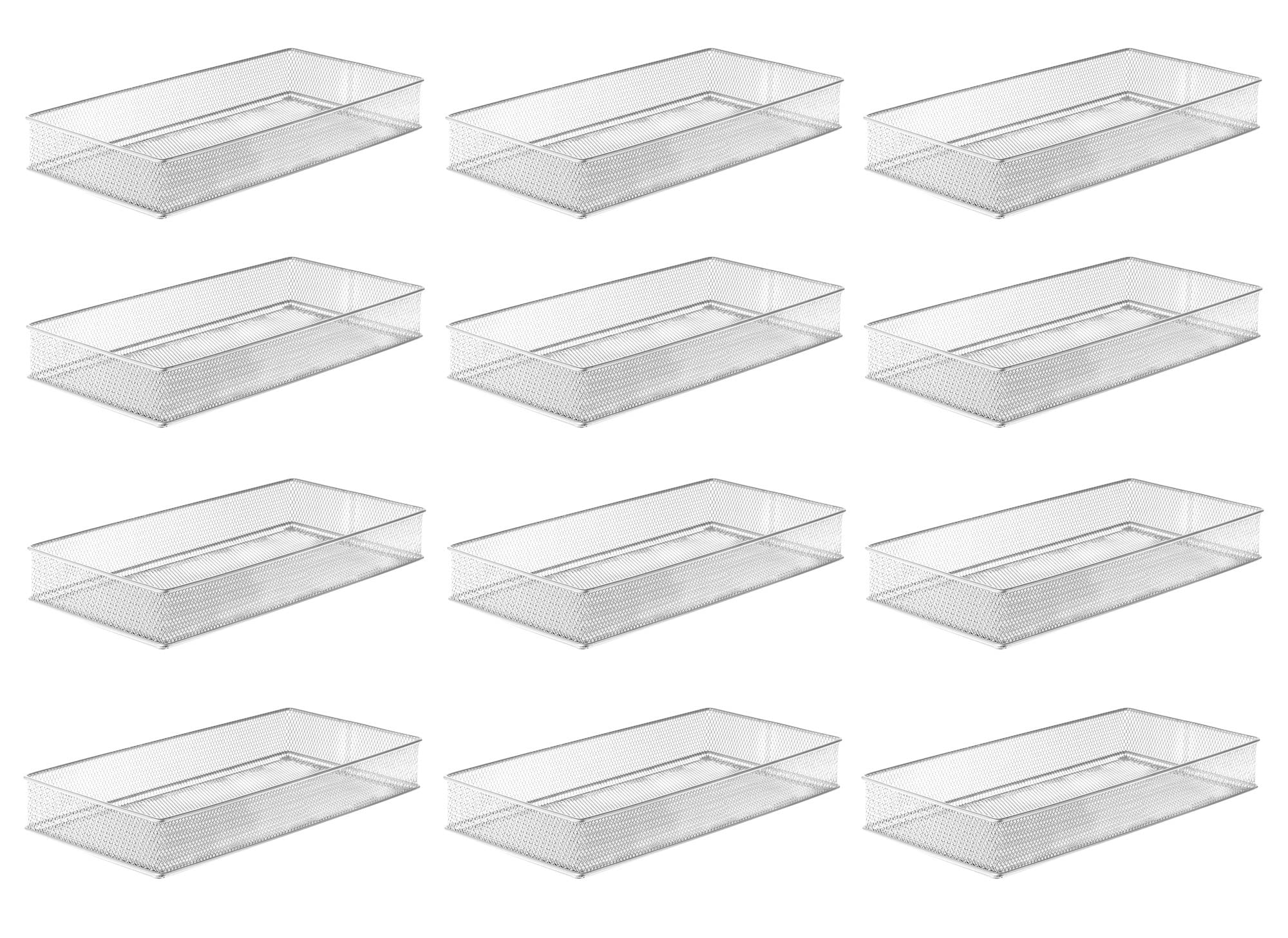 YBM HOME Silver Mesh Drawer Organizer Bins - 6x12x2 Inch Set of 12 - Perfect for School Supplies, Office Desk & Cabinet Storage - Durable Metal Mesh Baskets for Home, Classroom & Workplace Organization