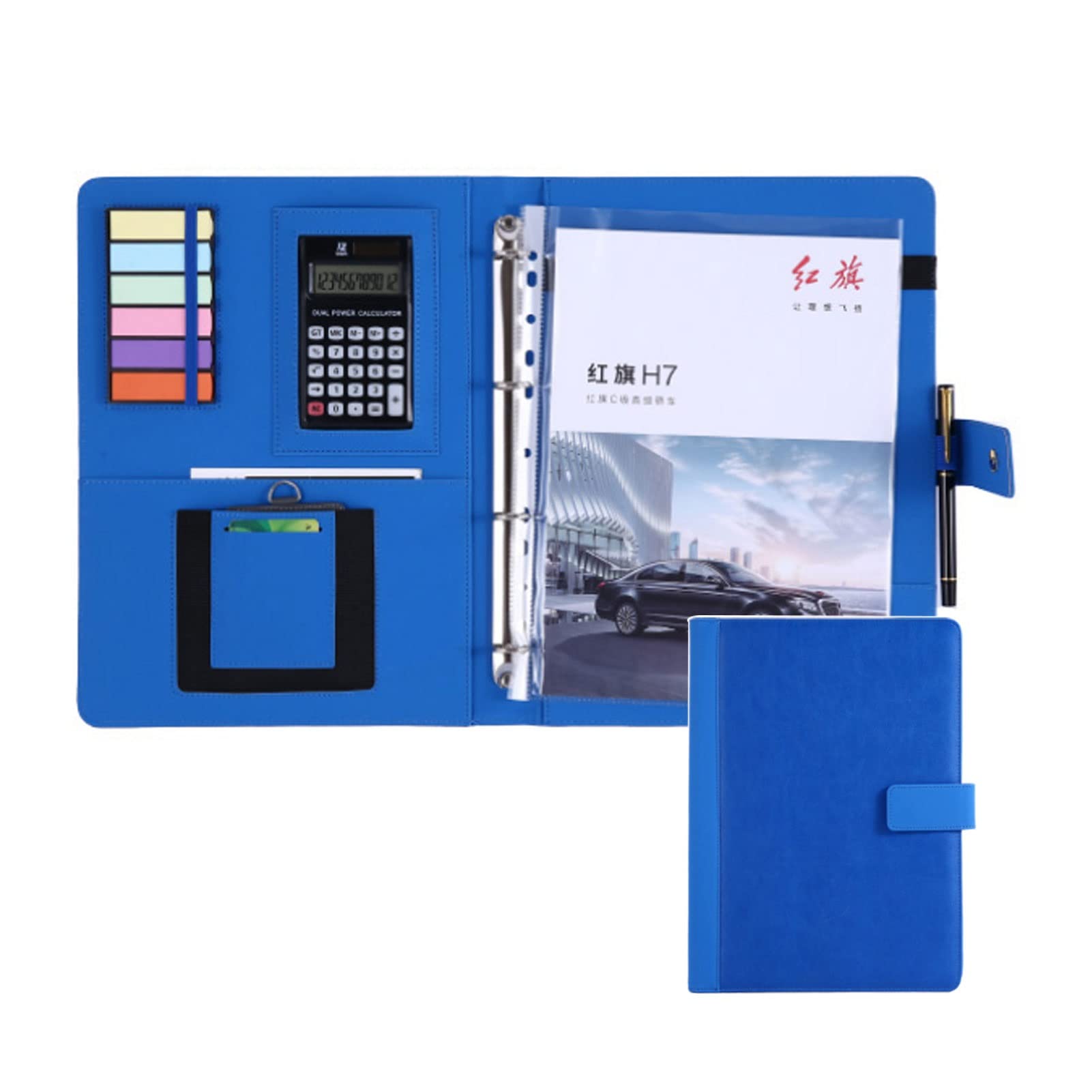 HOMFLOW A4 PU Leather Padfolio Portfolio Case - 4 Ring Binder Business Folder with Calculator, Notebook Organizer for Writing, Presentation, Interview & Conference | Professional Document Holder for Office, School and Business Meetings