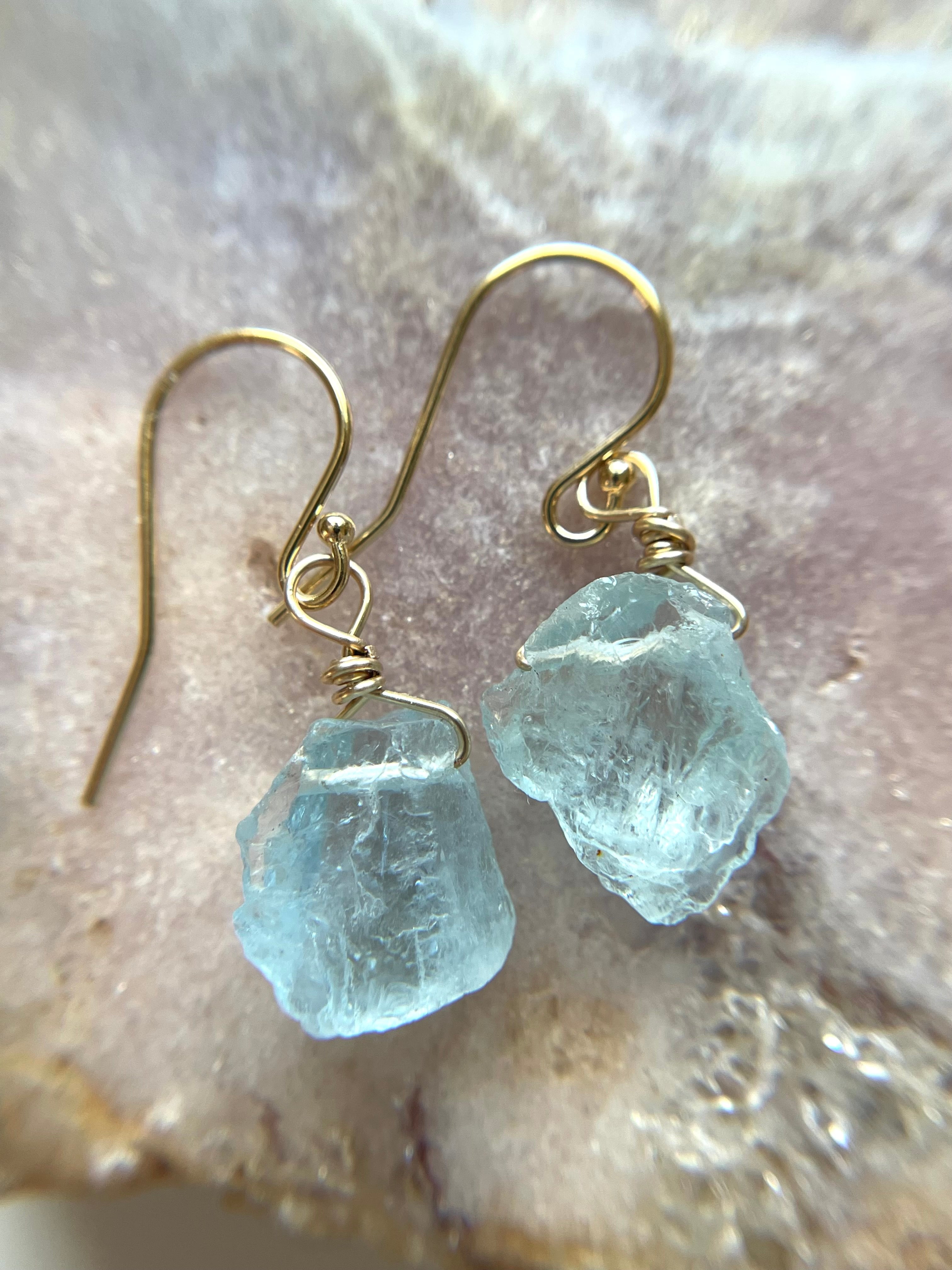Exquisite Raw Natural Aquamarine Earrings in 14K Gold Filled or 925 Sterling Silver - Perfect for Weddings, Date Nights & Boho Chic Outfits