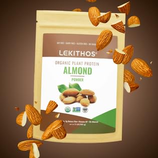 Organic Almond Protein Powder by Lekithos - 3 lb Bag, 15g Protein per Serving, Single Ingredient, USDA Organic & Non-GMO Project Verified - Perfect for Smoothies, Baking & Post-Workout Recovery
