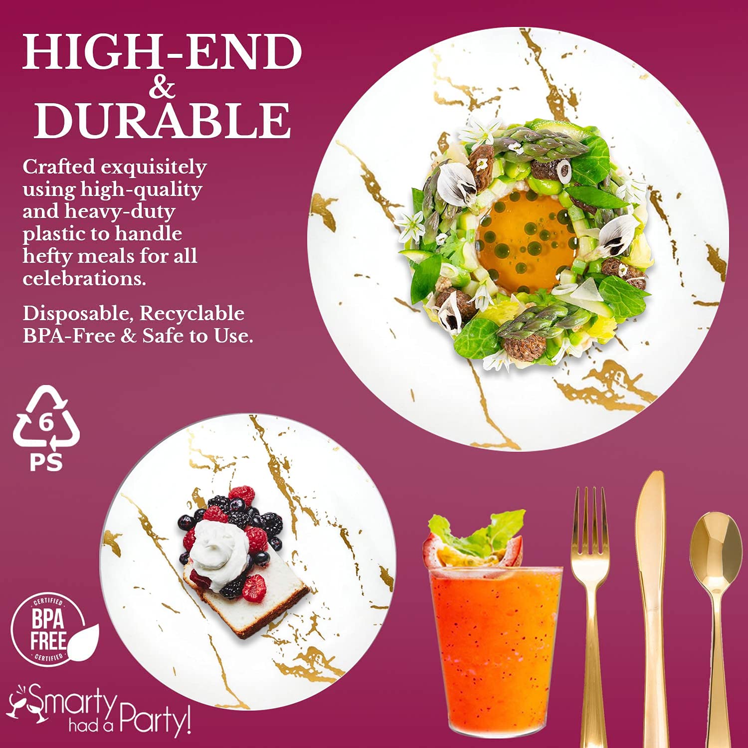 Elegant Disposable Marble Plastic Plates - 60-Piece White & Gold Wedding Dinnerware Set for Parties, Events & Special Occasions - Perfect for Weddings, Bridal Showers, Anniversaries & Formal Dinners