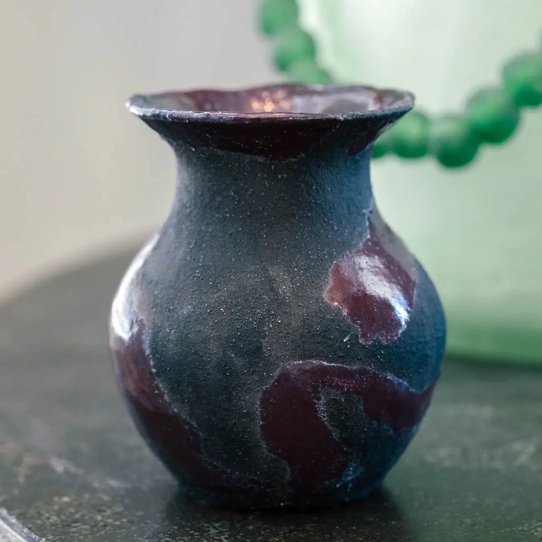 Small Decorative Boiled Raku Pot - Charcoal & Dark Purple Glaze - Handcrafted Ceramic Tea Cup for Japanese Tea Ceremony & Home Decor (Creative Collection)