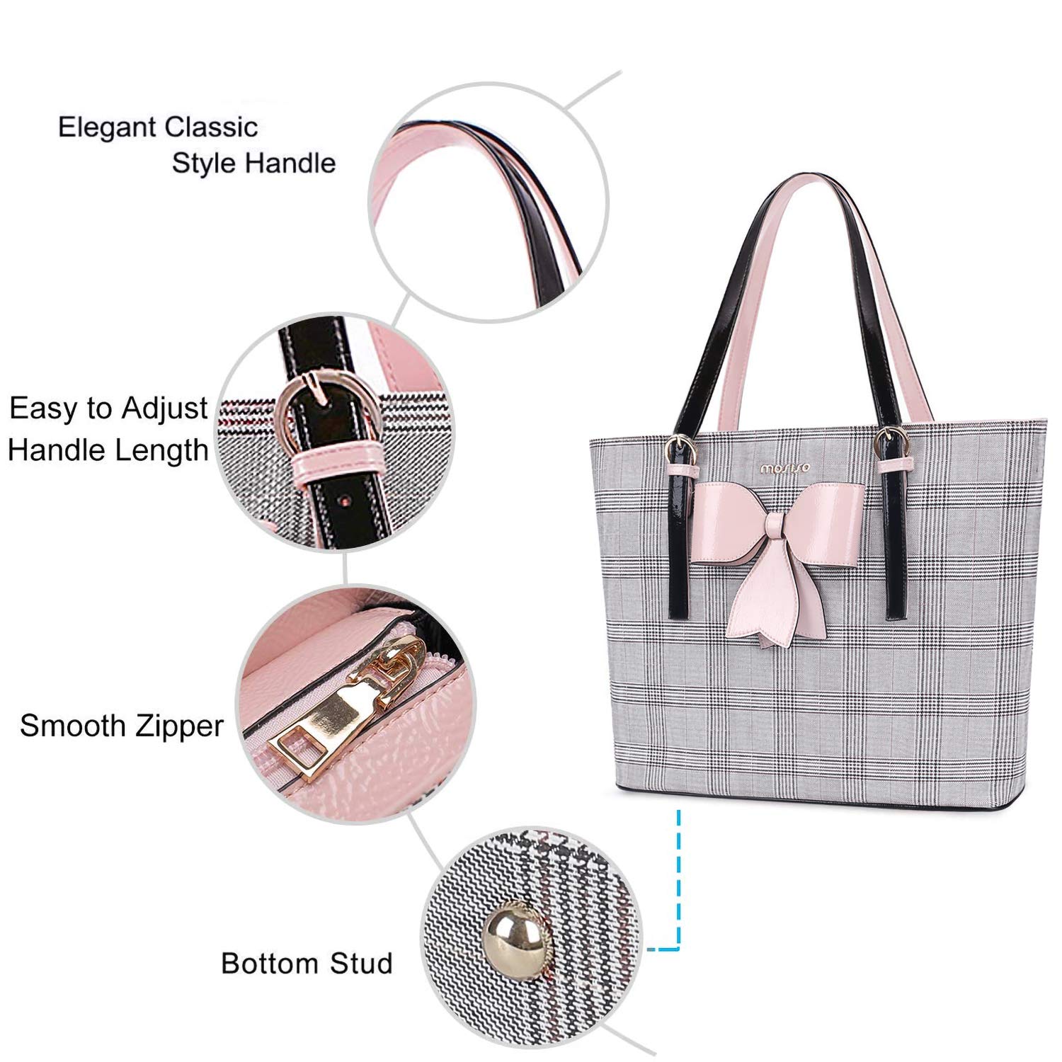 MOSISO Premium PU Leather Laptop Tote Bag for MacBook Pro 14 inch M4/M3/M2/M1 & MacBook Air/Pro 13-13.3 inch - Large Capacity Work Bag with Grid Design (MO-GID002LTBR) - Perfect for Business, Travel & Daily Commute