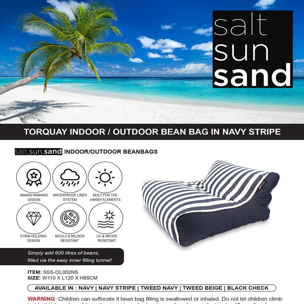 Premium Torquay Indoor/Outdoor Bean Bag Chair - Navy Blue Striped Design - Water-Resistant & Durable - Perfect for Living Room, Patio, Dorm or Game Room