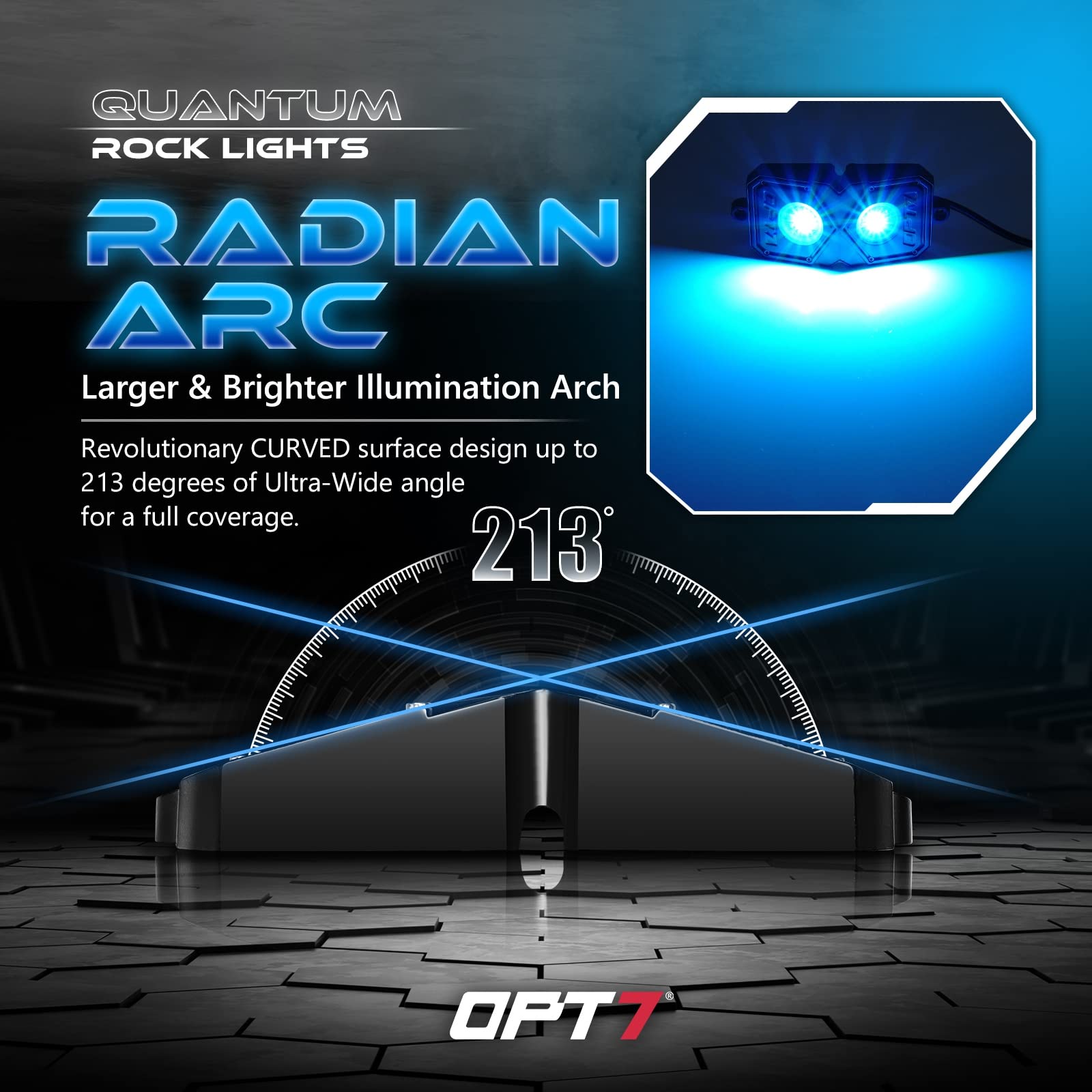 OPT7 Quantum RGBW LED Rock Lights with Remote Control - 4 Pods Wide Angle Multicolor Neon Underglow Lighting Kit with Extension Wire, IP68 Waterproof for Offroad Vehicles, Trucks, Jeeps, RZR, ATV, UTV, SUV - Perfect for Night Off-Roading, Car Shows & Custom Vehicle Lighting