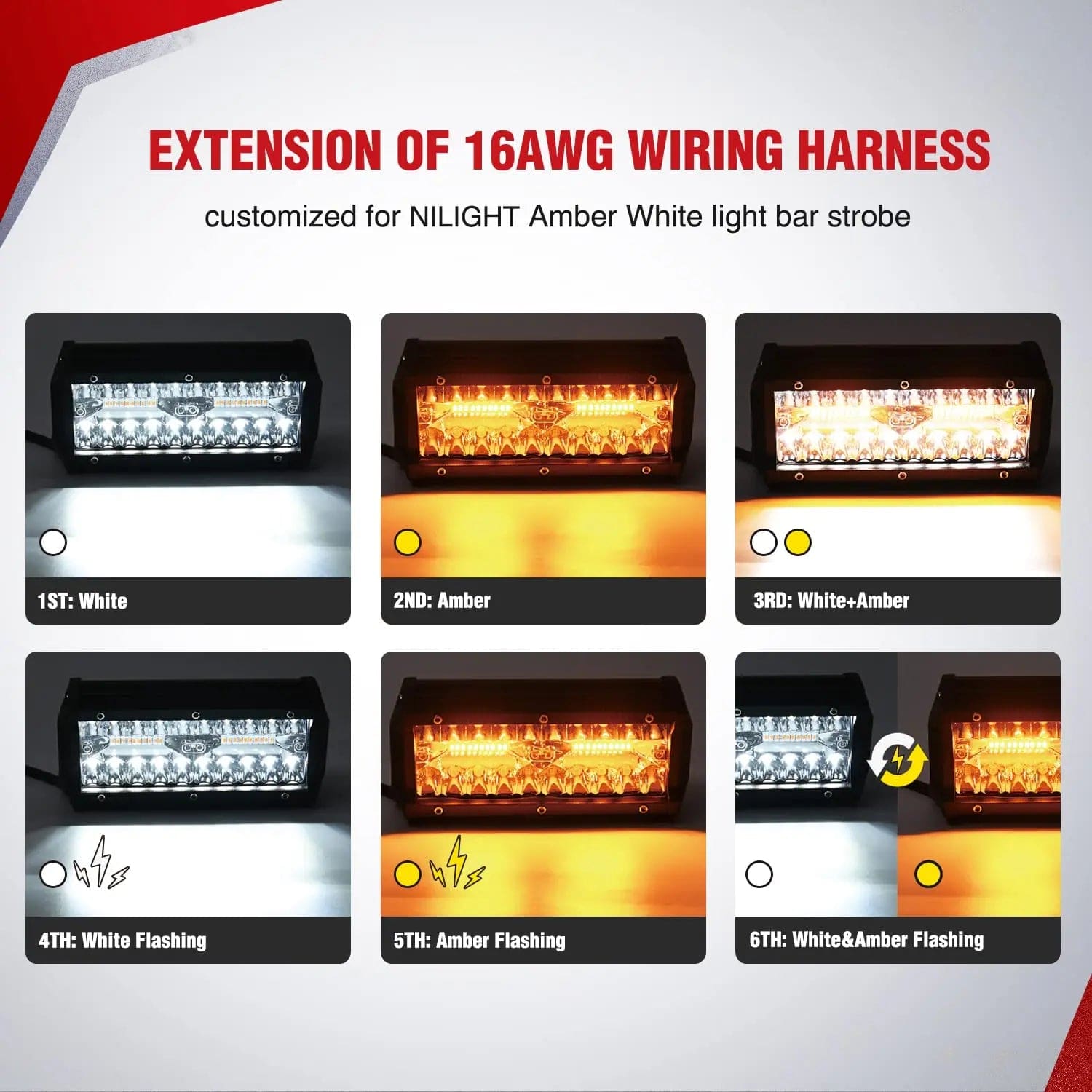 2PCS 16AWG 10FT Wire Extension Kit with 3 Leads - Compatible with Amber White LED Light Bars, LED Pods & Work Lights - Perfect for Off-Road Vehicles, Trucks & Marine Lighting Installations