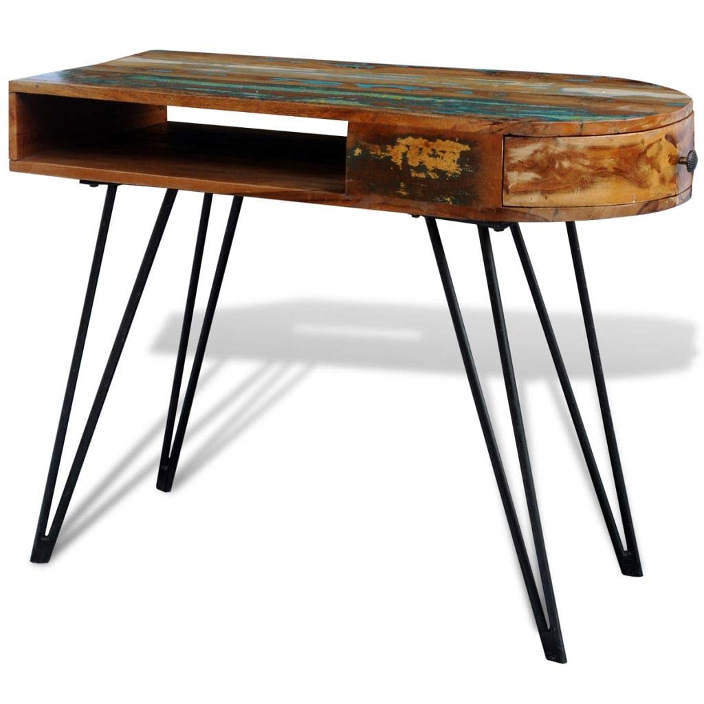 Reclaimed Solid Wood Desk with Iron Pin Legs - Rustic Industrial Home Office Furniture for Modern Workspaces & Study Rooms