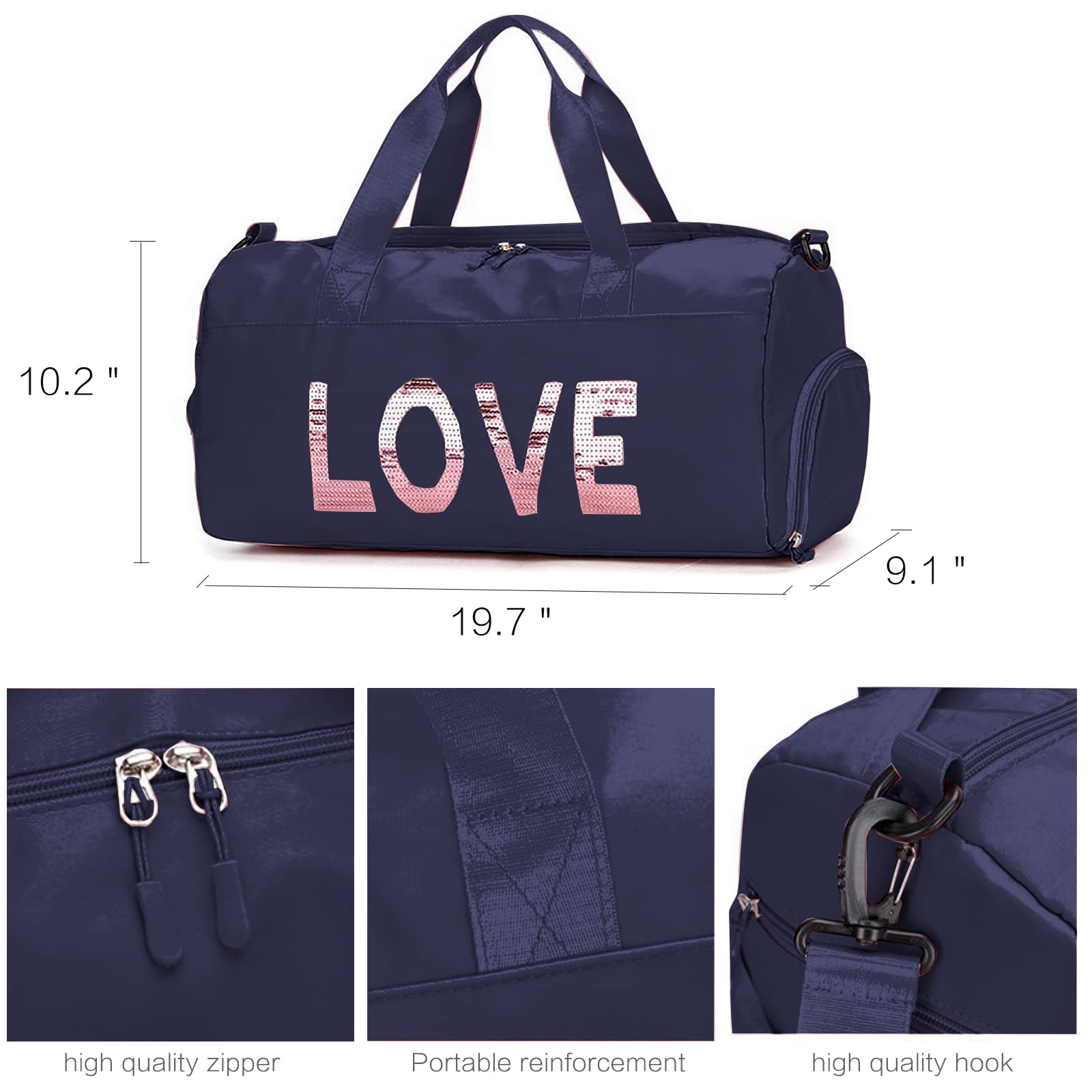 Women's Gym Bag - Large Travel Duffel Bag for Workout, Dance, Overnight & Weekender Trips with Wet Pocket & Shoe Compartment (Blue) - Perfect for Fitness, Yoga, Swimming & Sports
