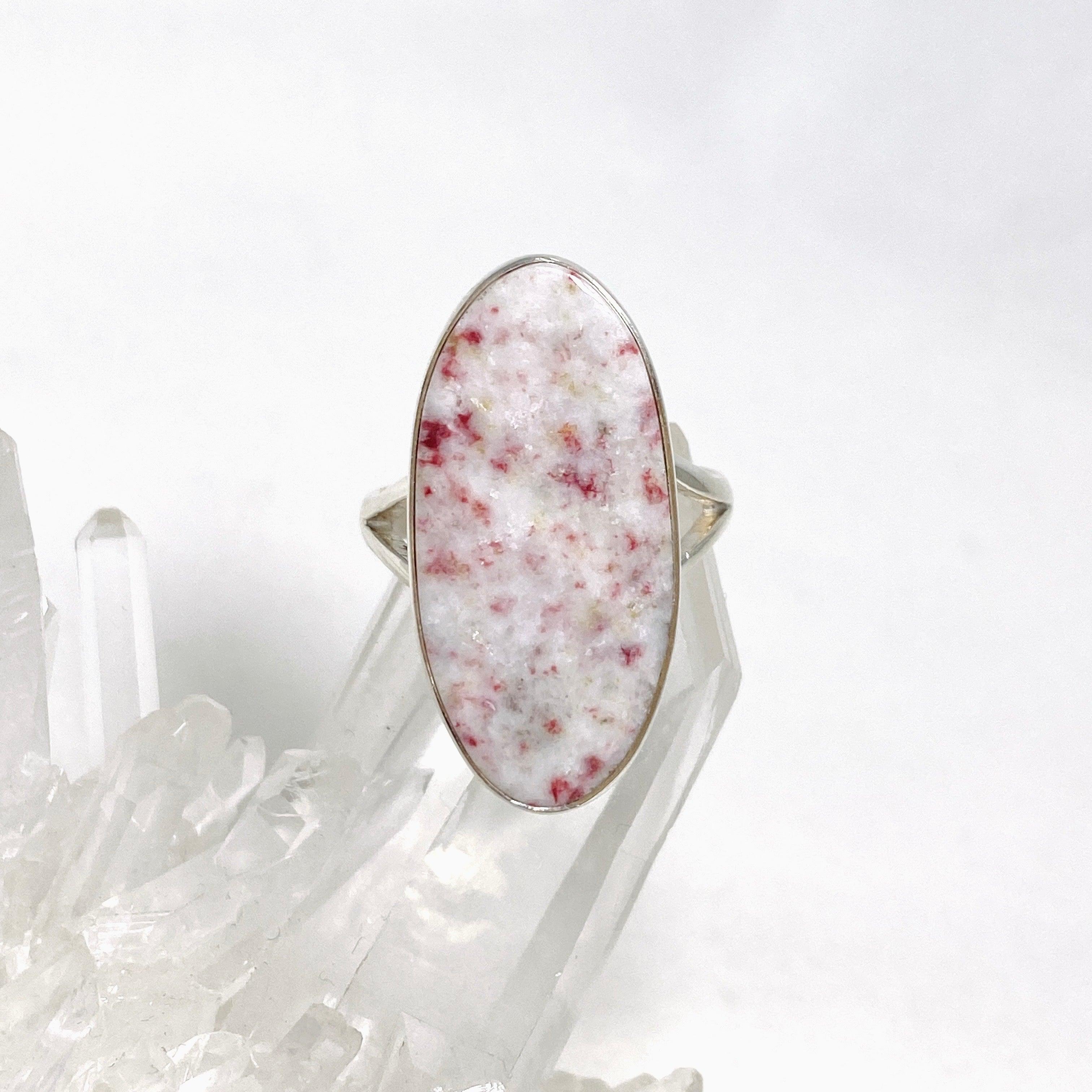 Cinnabar Oval Split Band Ring Size 9 - Handmade Vintage Jewelry for Women - Perfect for Weddings, Parties & Special Occasions