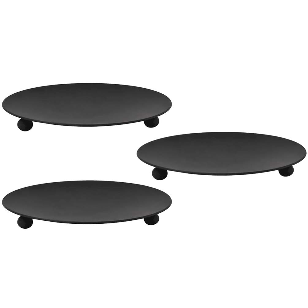 Garneck 3-Piece Iron Candle Holder Set - Decorative Black Candle Plates & Storage Tray for Pillar Candles - Perfect for Christmas, Wedding, Birthday Party Decor - Elegant Home & Table Centerpiece Decorations