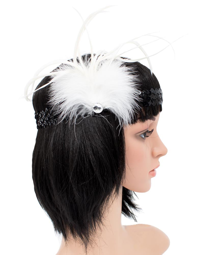 20s White and Black Gatsby Headband for Women - Vintage Flapper Headpiece for Roaring 20s Party, Halloween Costume & Jazz Age Themed Events