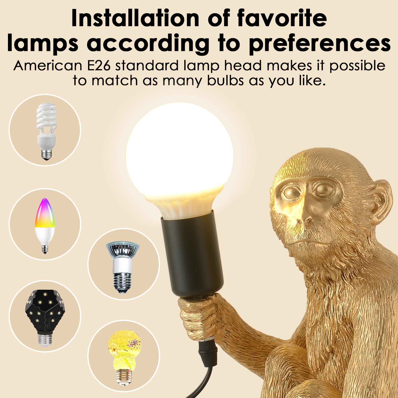 Modern Resin Sitting Monkey Table Lamp - Stylish LED Desk Light for Home & Office Decor, Bedroom, Living Room, Kids Room (Gold) - Perfect for Nightstands, Study Tables & Cozy Reading Corners