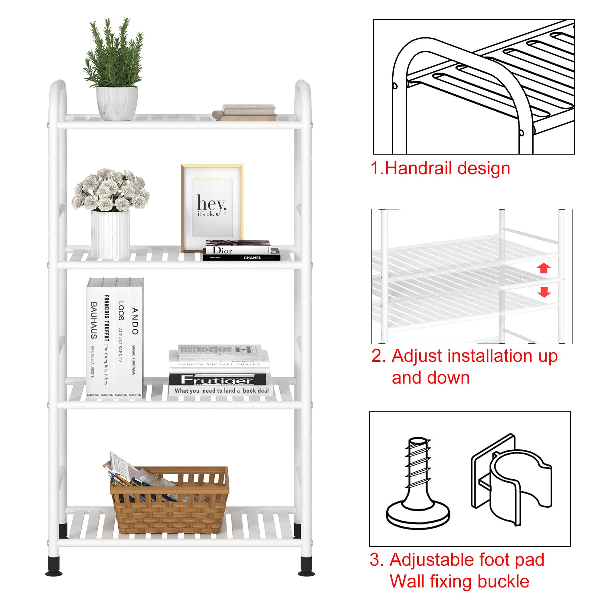 JSB 4-Tier Adjustable Metal Shelving Unit - Heavy Duty Storage Rack Organizer for Kitchen, Living Room, Laundry, Pantry & Bathroom - White Corner Shelf (Perfect for Small Spaces, Closet Organization & Home Storage Solutions)