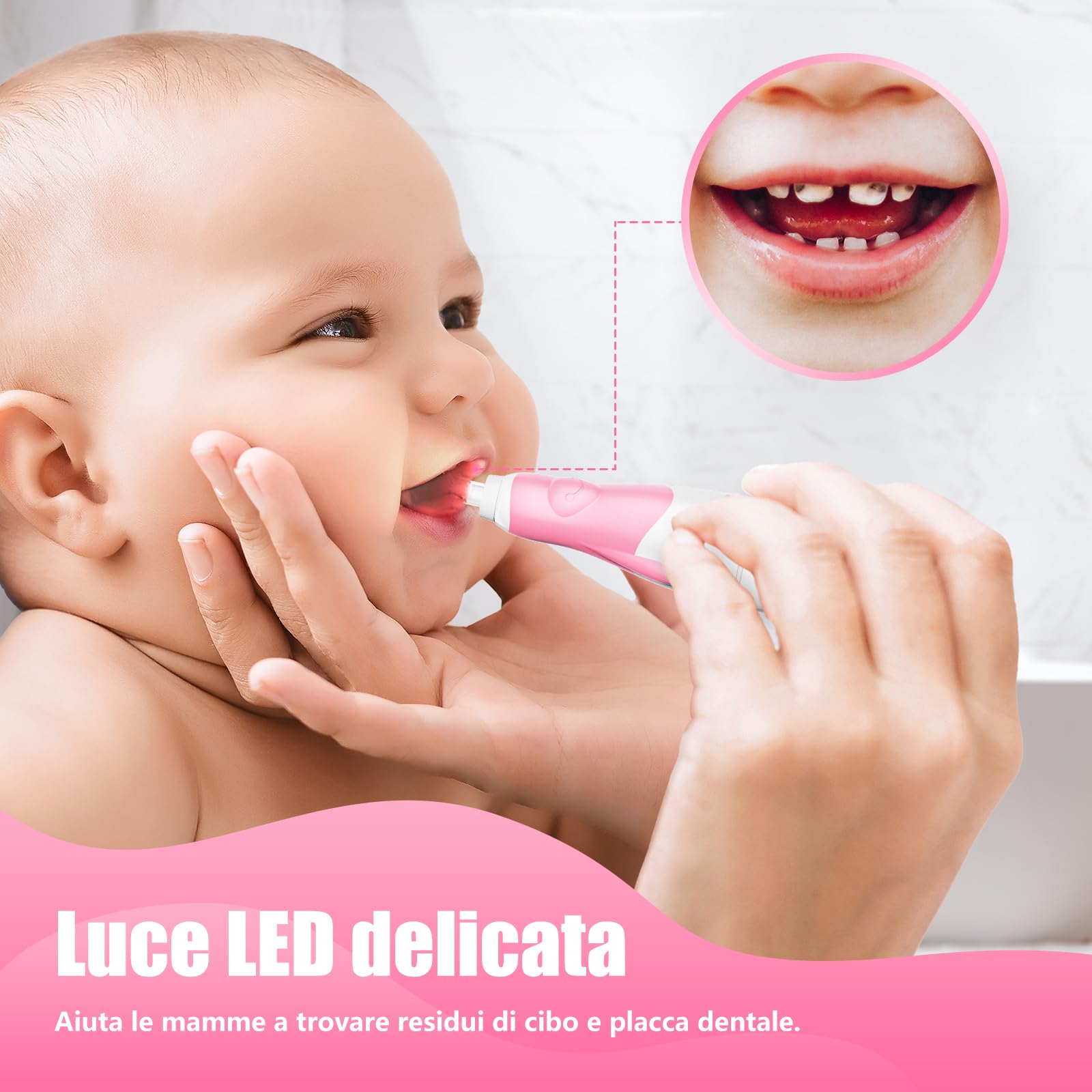 Electric Toothbrush for Kids 1-3 Years Old - Soft Bristles with LED Light & Timer - 4 Replacement Heads - Pink (Ideal for Toddler Dental Care & Baby Teeth Cleaning)