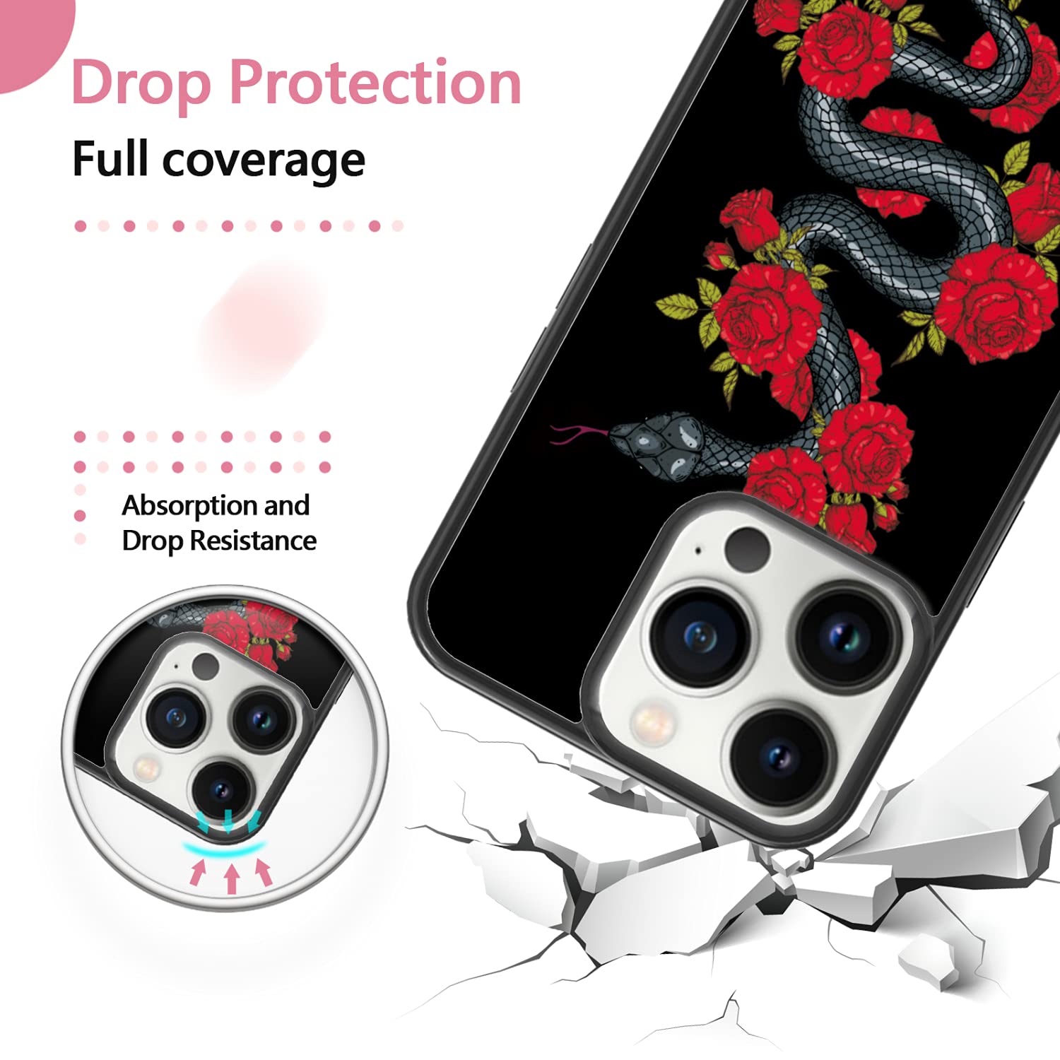 Snake and Rose Phone Case for iPhone 13 Pro - Shockproof Protective Cover with Stylish Floral Design | Cute Rose Pattern Case for Women & Girls | Compatible with iPhone 13 Pro 6.1 Inch | Perfect Gift for Valentine's Day, Birthday or Daily Use