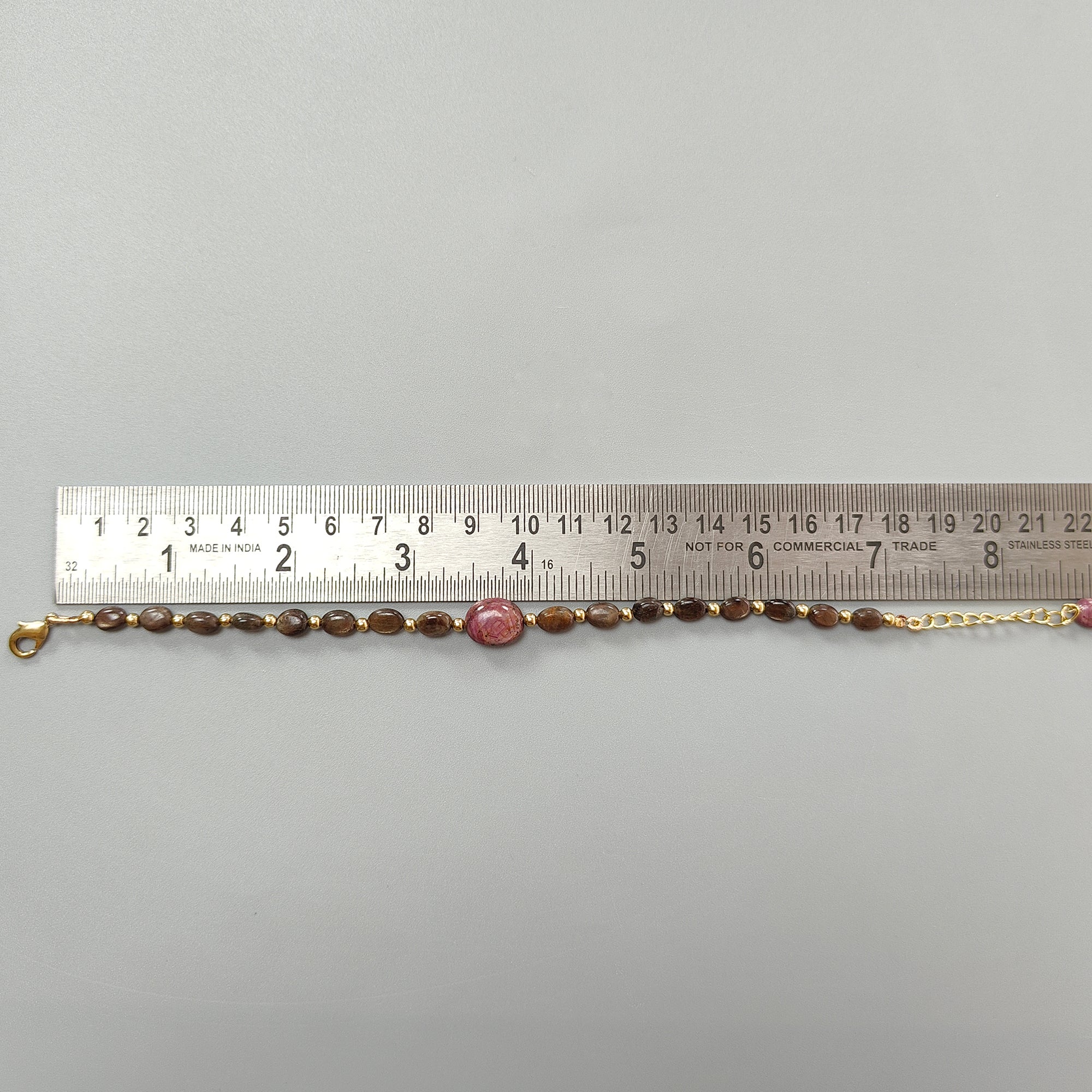 Natural Untreated Golden Brown Chocolate Sapphire Beads Bracelet with 44.40cts Ruby | 8*5mm & 12*10mm Oval Plain Brass Bracelet | Elegant Jewelry for Women, Gift for Her, Birthday, Anniversary, Party & Wedding Accessories