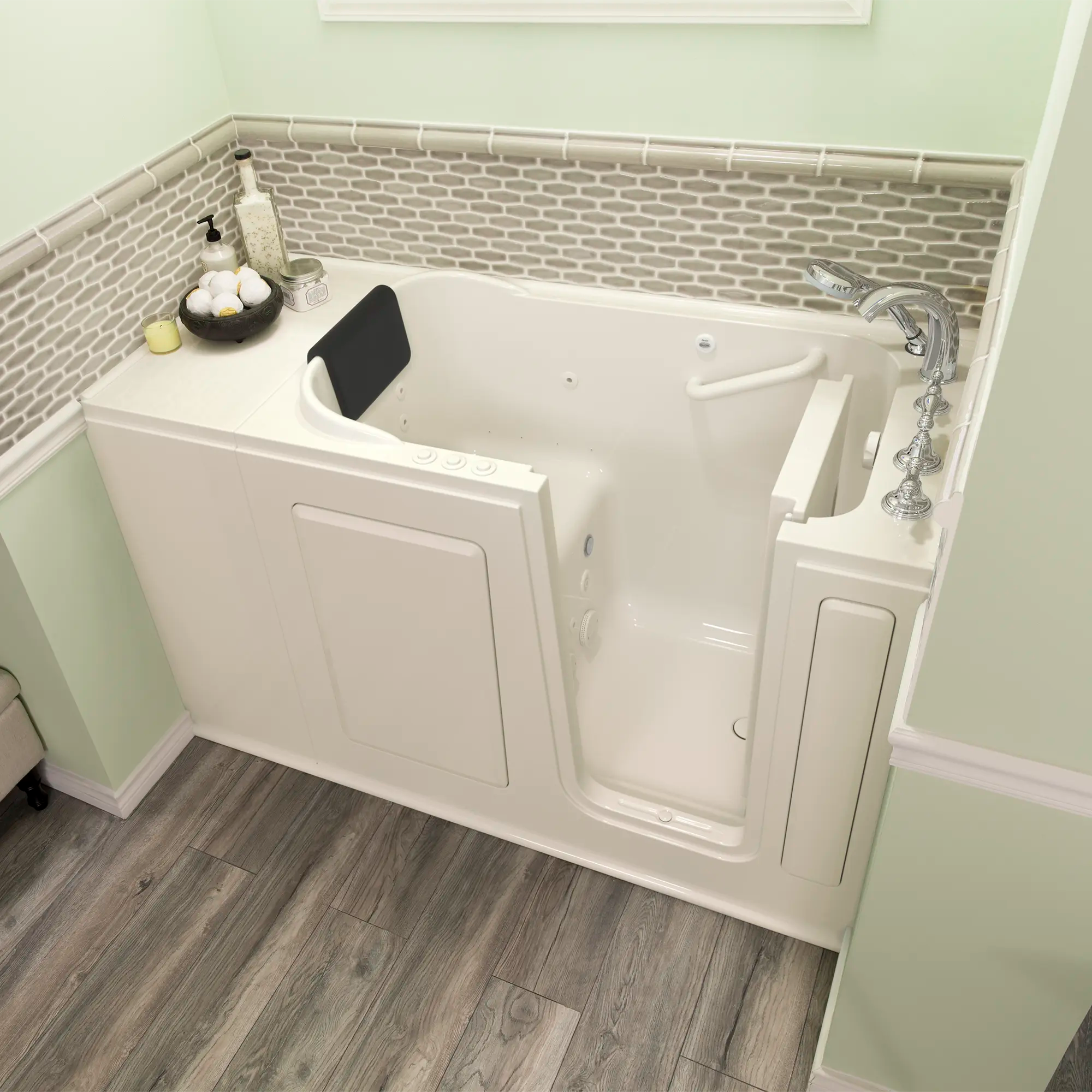 Premium 28 x 48 Inch Gelcoat Walk-in Bathtub with Air Spa & Whirlpool System - Right Hand Drain & Faucet - Ideal for Elderly & Mobility Support, Relaxing Spa Experience at Home