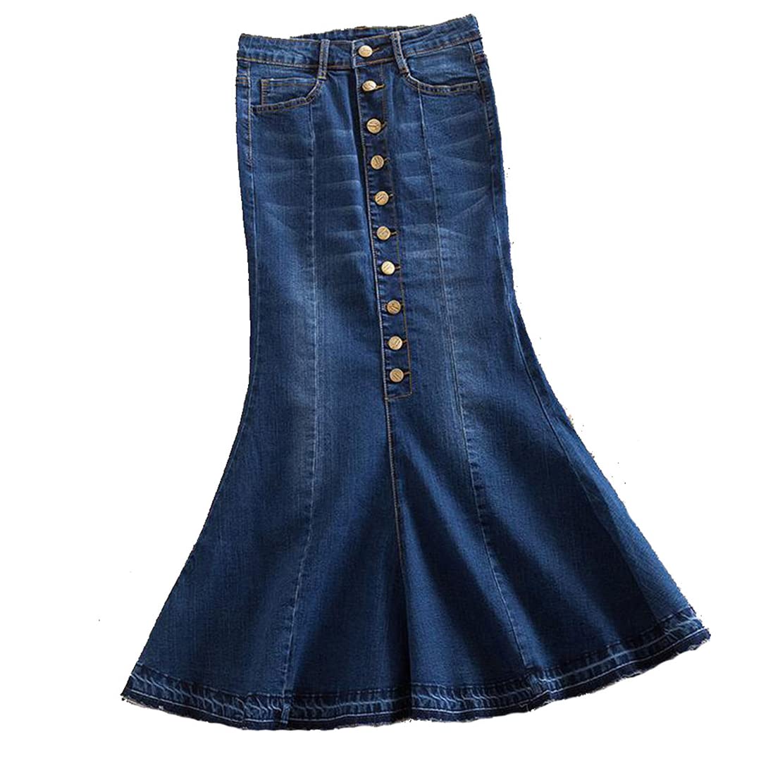 Women's Long Denim Trumpet Skirt - Floor Length Maxi Fishtail Skirt for Summer | Casual Wear, Beach Outfits, Boho Style & Special Occasions