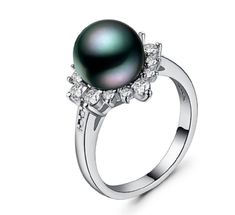 925 Sterling Silver Black Freshwater Pearl Ring for Women - Elegant Wedding Band, Size 6-10 - Perfect for Bridal Jewelry, Anniversary Gifts & Special Occasions