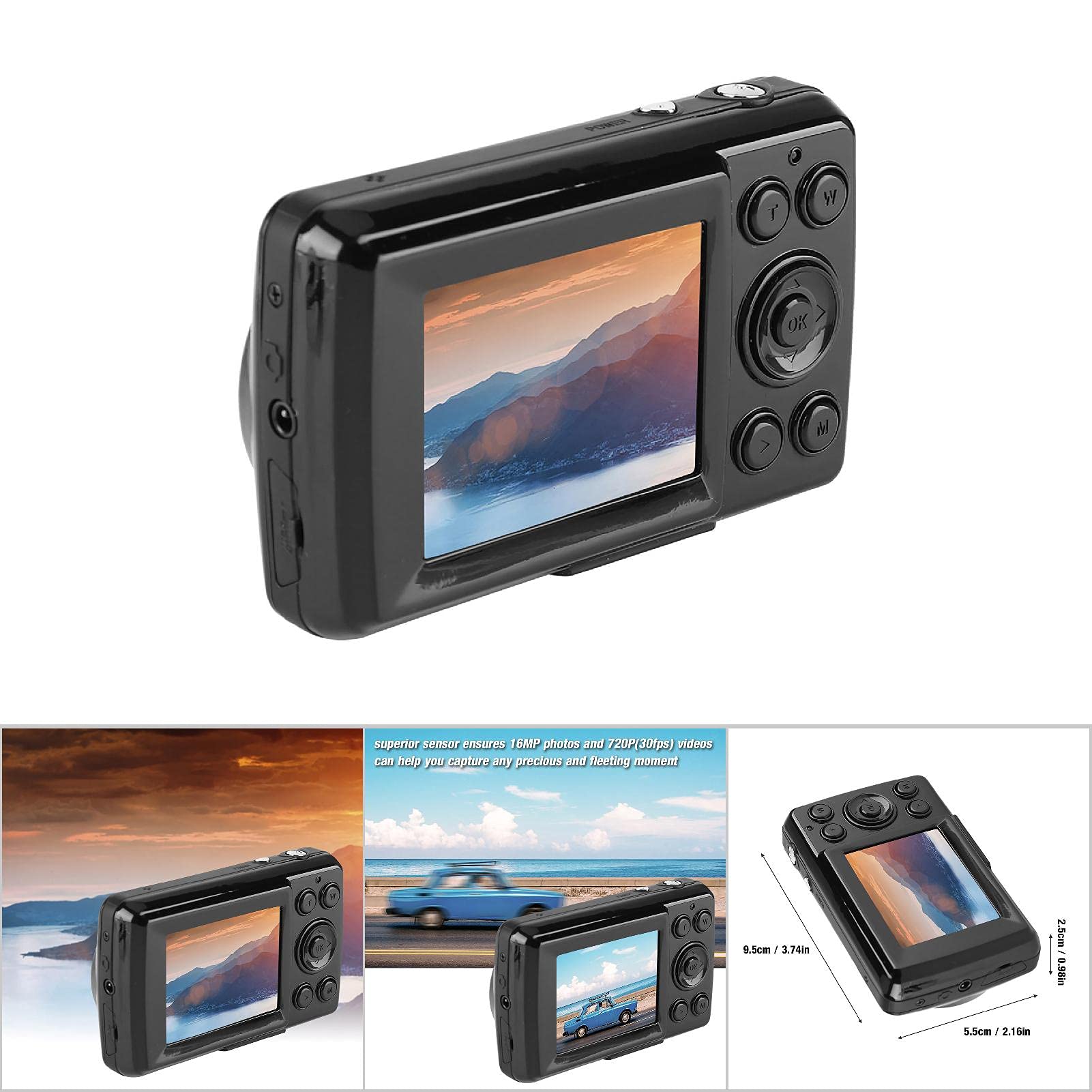 **16X Zoom HD Digital Camera - Compact & Lightweight Portable Video Camera with Home Sensor for Travel, Vlogging & Photography (Black)**