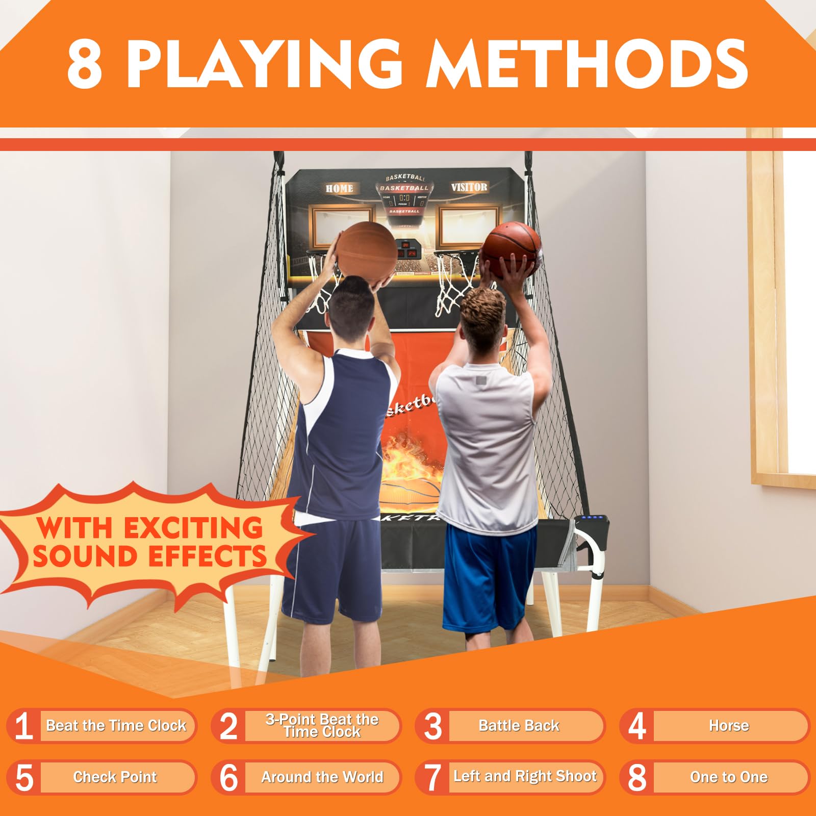 Premium Folding Basketball Arcade Game - 2 Player Electronic Hoop Challenge with LCD Scoreboard, 4 Balls & Air Pump - Foldable Indoor/Outdoor Basketball Shooting Game (Upgraded White) - Perfect for Family Game Nights, Parties & Kids' Entertainment
