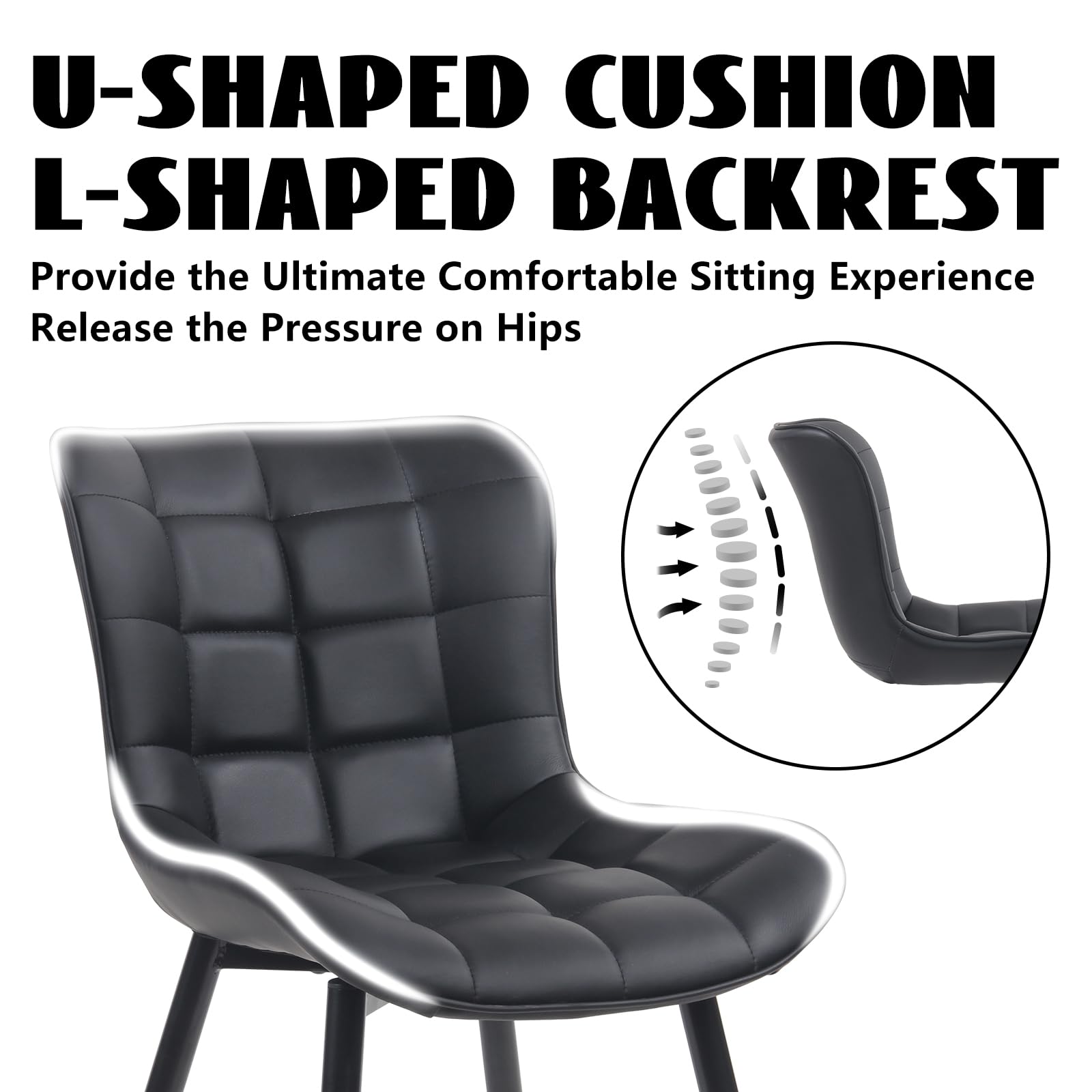 YOUTASTE Set of 2 Black Faux Leather Dining Chairs - Mid Century Modern Upholstered Armless Kitchen & Dining Room Chairs - Perfect for Home, Restaurant, and Office Use