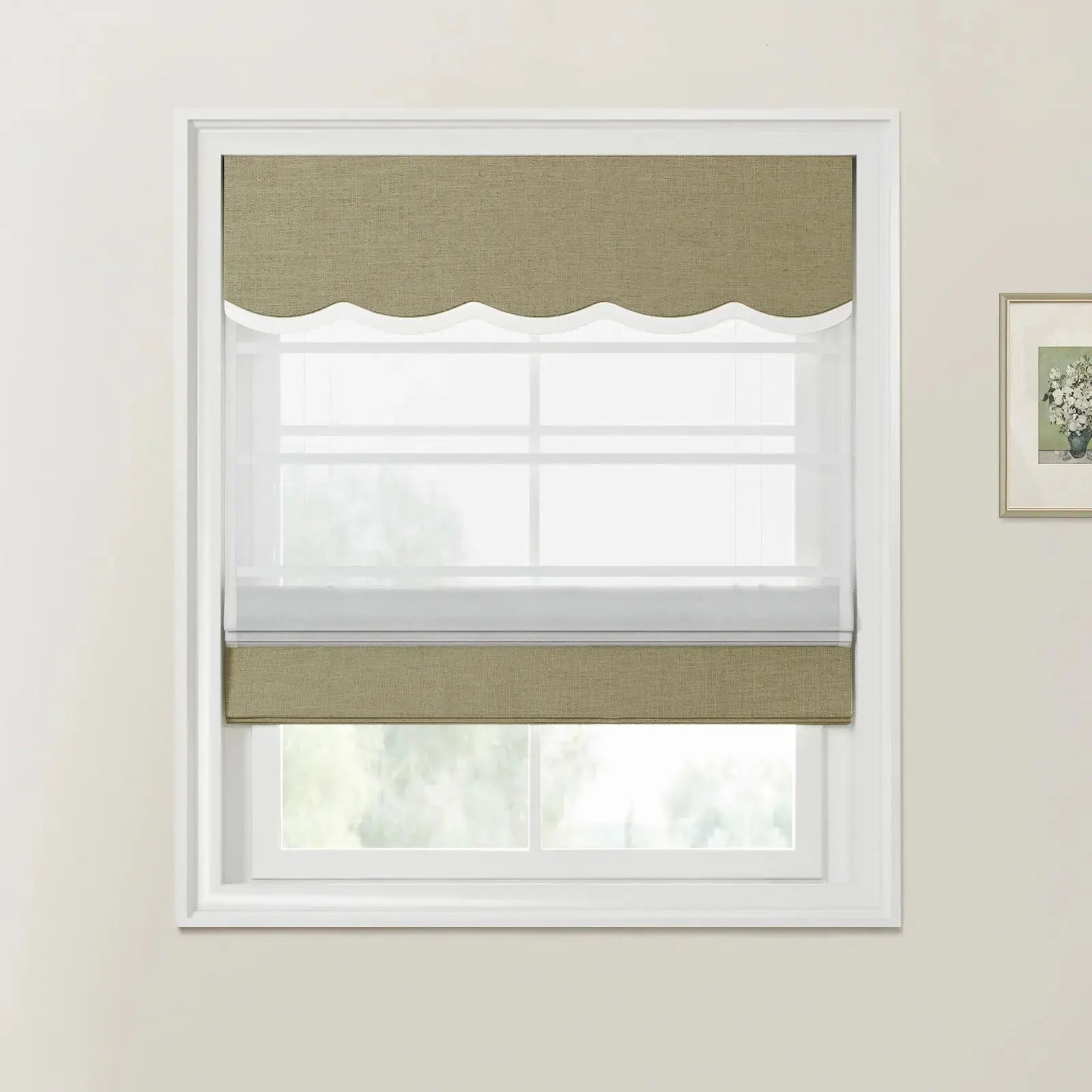 Custom Valanced Day & Night Roman Shade with Cord Lift - Blackout Window Treatment for Bedroom & Living Room