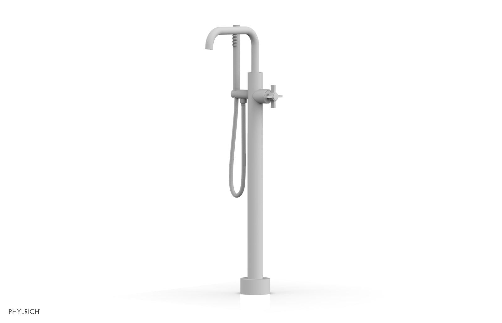 Premium Tall Floor Mount Tub Filler with Cross Handle & Hand Shower D132-45-01 - Perfect for Modern Bathroom Renovations and Spa-Like Showers