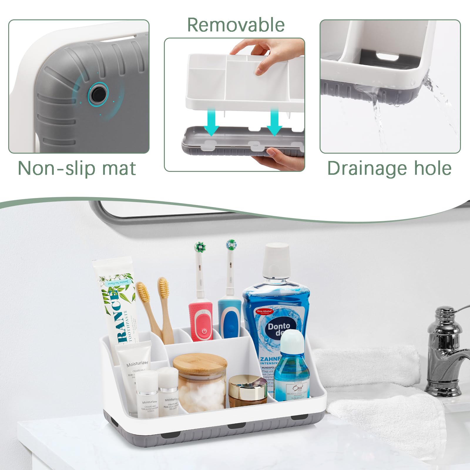 7-Slot Detachable Toothbrush Holder for Bathroom Countertop - Organizer for Kids Electric Toothbrush & Toothpaste Storage | White Bathroom Vanity Accessory | Perfect for Family Bathrooms & Kids' Oral Care Organization