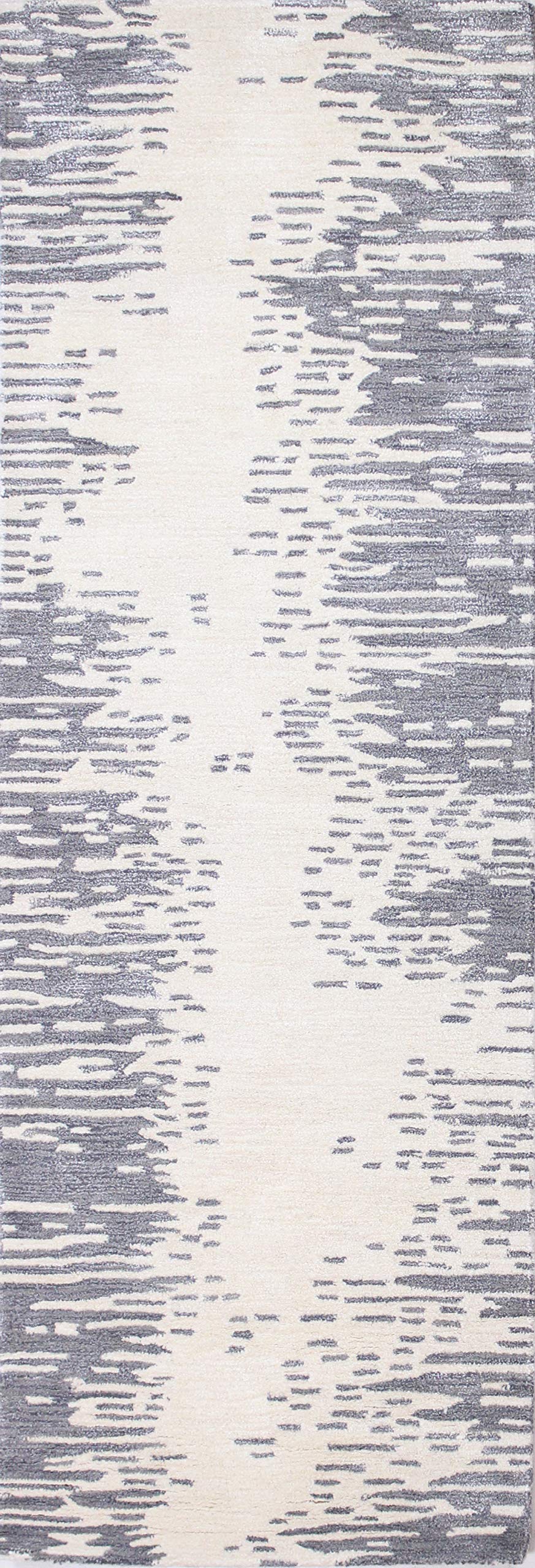 Bashian Greenwich Hand Tufted Abstract Wool and Viscose Ivory/Grey Area Rug - Soft Modern Floor Covering for Living Room, Bedroom & Office Decor