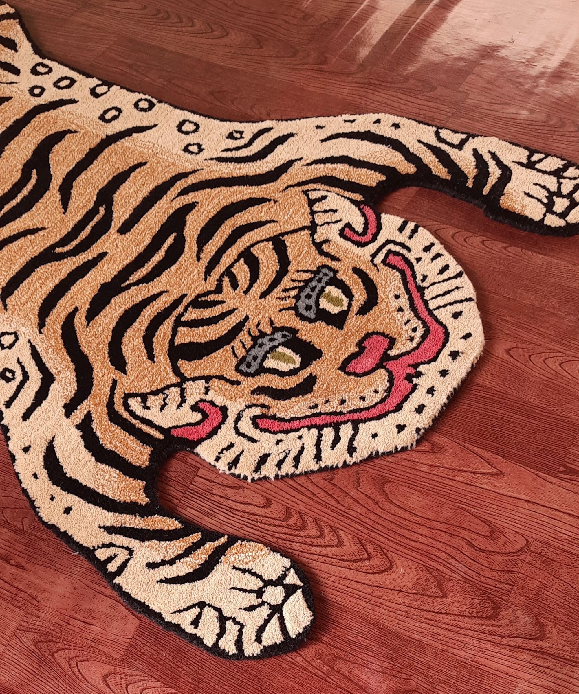 Handmade 100% Wool Tibetan Tiger Skin Rug 4x6 Ft - Stain-Resistant Tufted Area Carpet for Modern Home, Kids Room & Bedroom Decor | Perfect for Bohemian Style Living Room, Nursery or Cozy Cabin Retreat