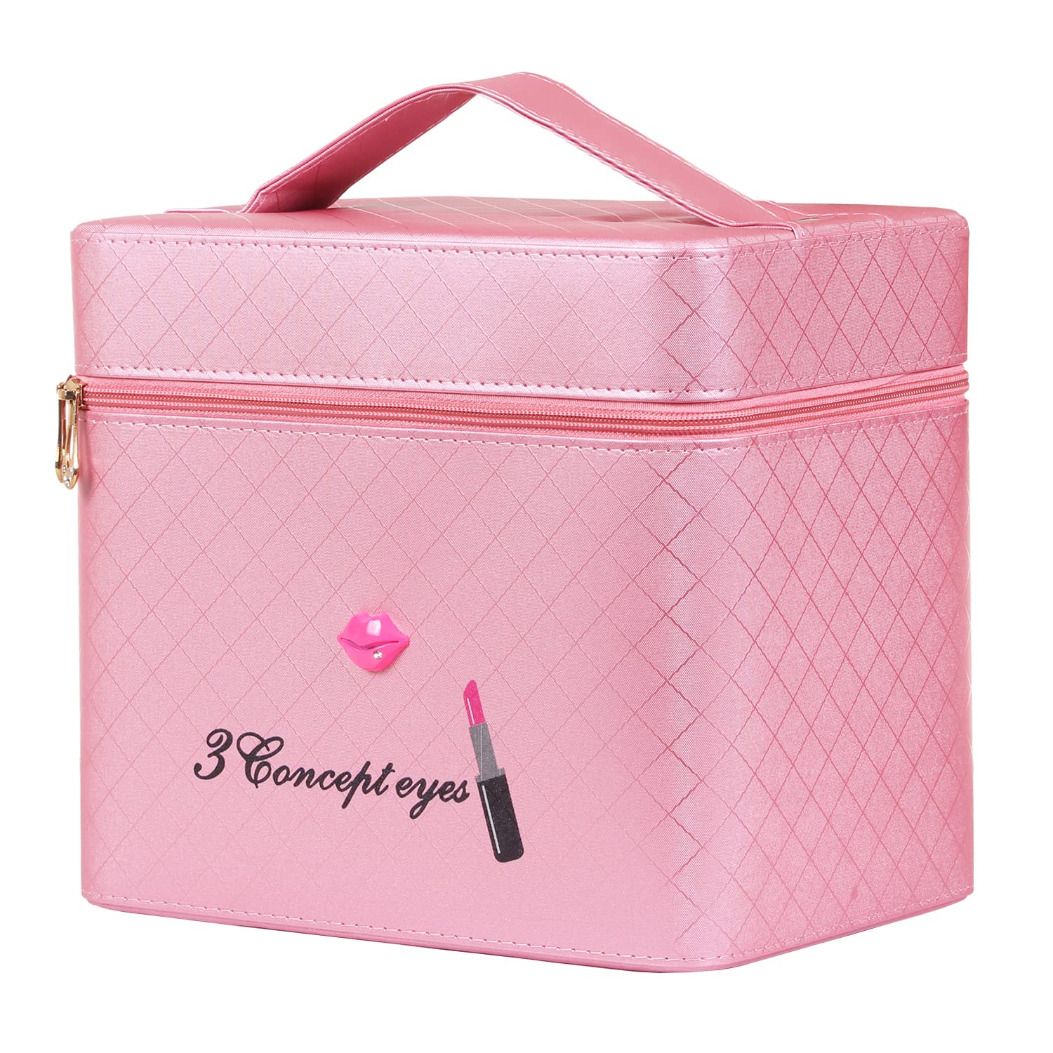 RONTENO 18cm Makeup Vanity Box with Mirror - Pink Cosmetic Travel Bag for Women | Home & Travel Use