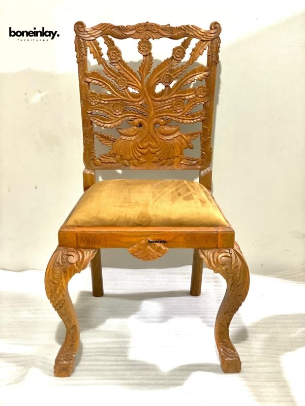 Hand Carved Traditional Solid Wood Swan Dining Chair - Elegant Home Decor for Dining Room, Kitchen, and Living Room - Perfect for Farmhouse, Rustic, and Vintage Style Interiors