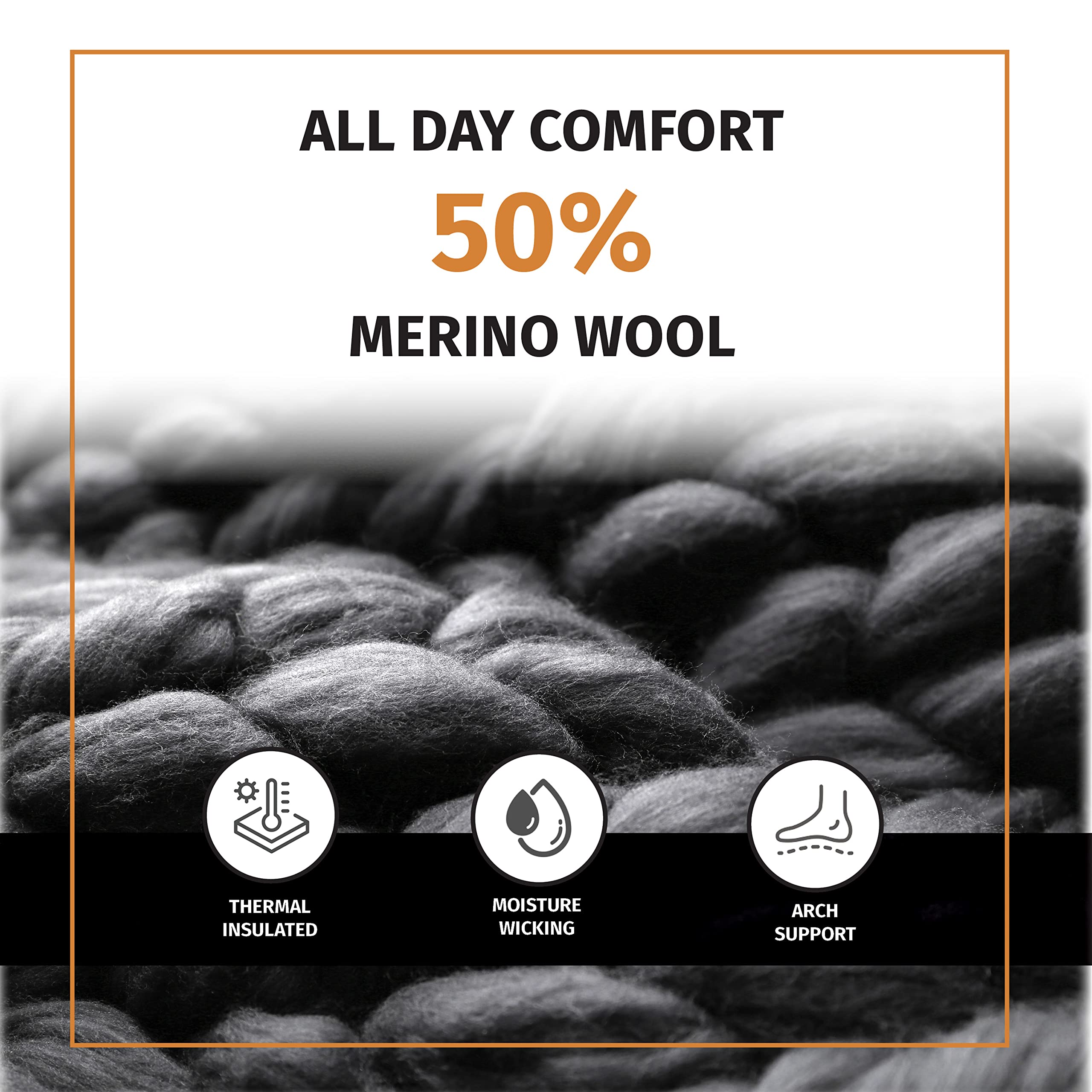FUN TOES Men's Hiking Crew Socks - 6 Pairs Merino Wool Socks for Men, Lightweight & Reinforced (Size 8-12) - Perfect for Outdoor Adventures, Camping & Winter Hiking