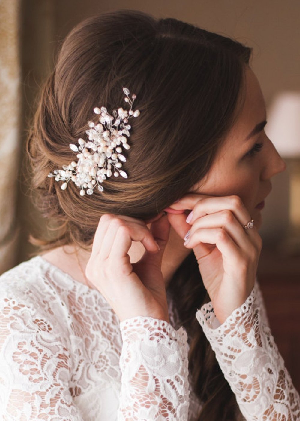 Kercisbeauty Handmade Crystal Wedding Hair Comb with Pearls – Elegant Bridal Hair Accessory for Women, Rustic & Boho Wedding Headpiece (Silver) | Perfect for Brides, Prom, Formal Events & Special Occasions