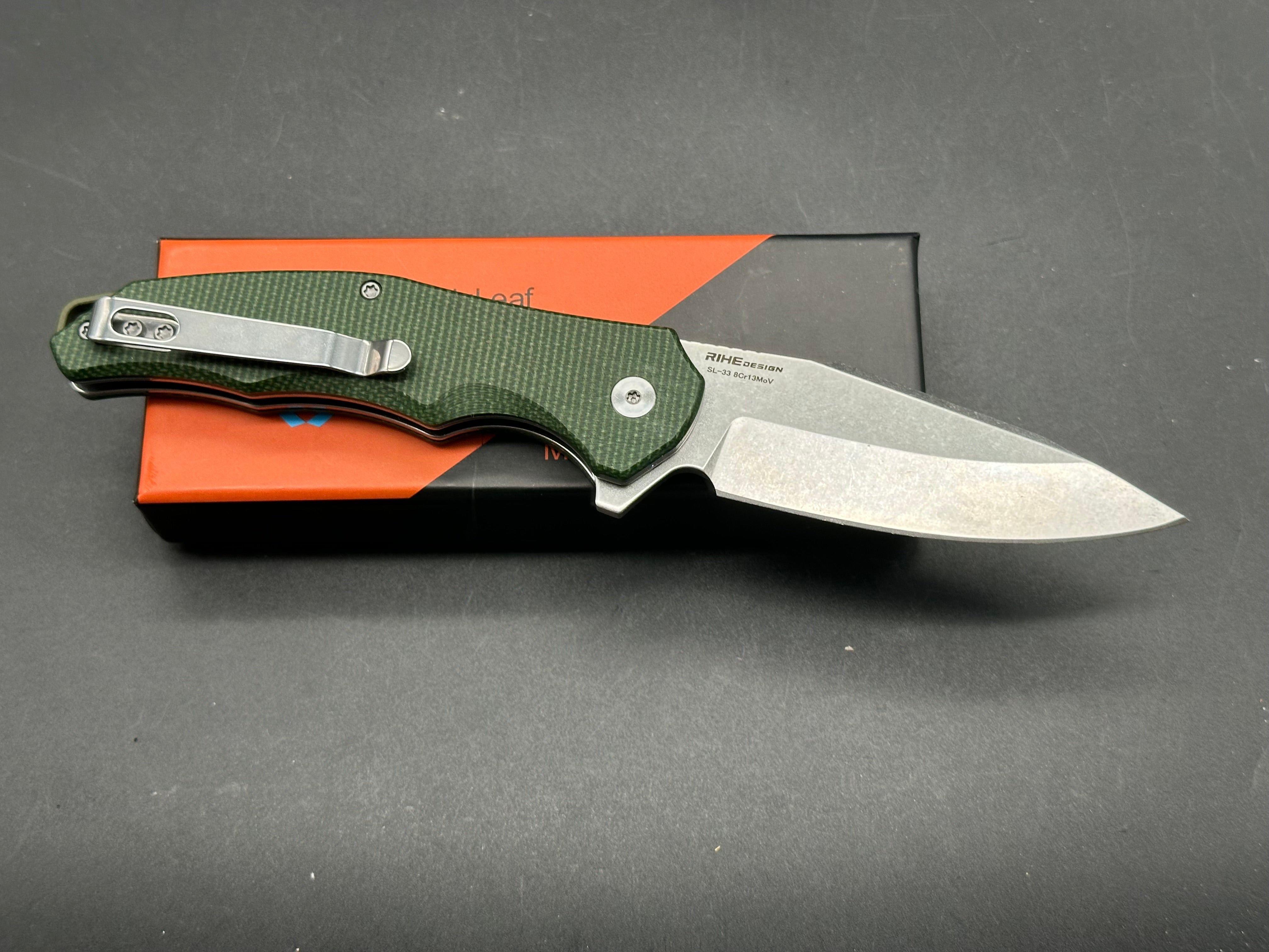SIXLEAF Folding Pocket Knife with Green Micarta Handle - 8CR13MOV Stainless Steel Blade - Compact EDC Knife for Camping, Hiking & Outdoor Adventures