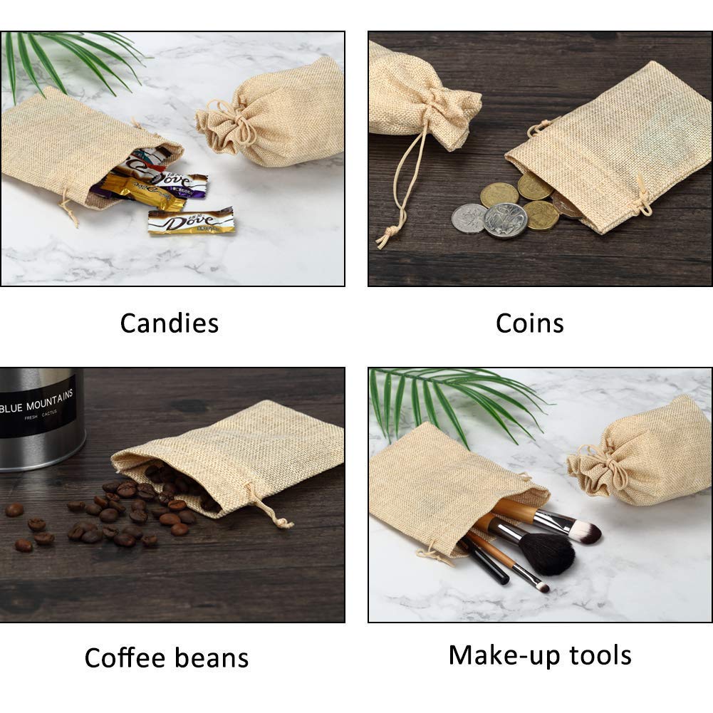 50Pcs Natural Burlap Drawstring Bags 2.7